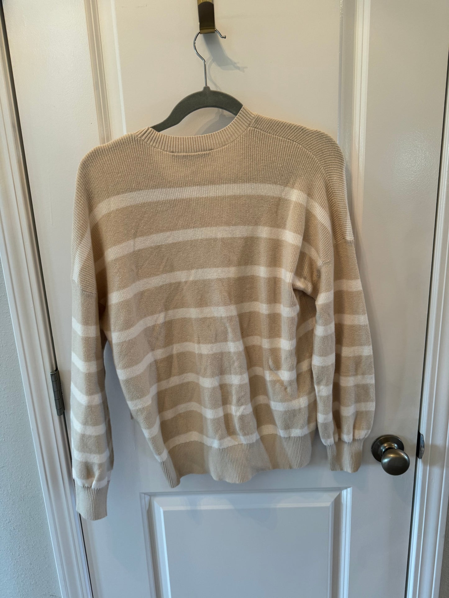 Loft Stripe Sweater Henley Women’s Size Large Cream