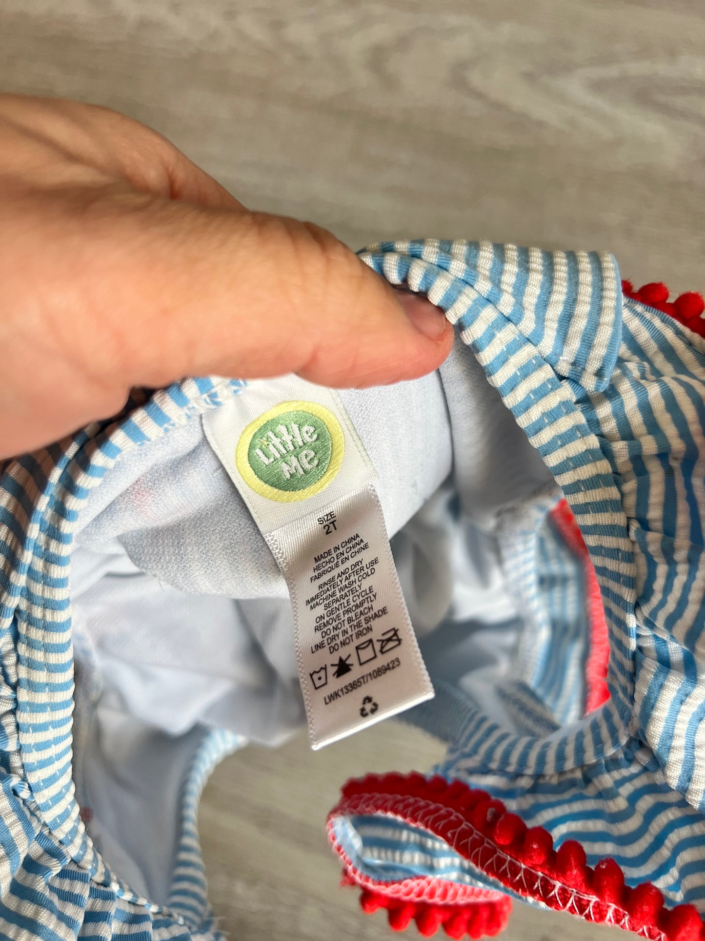 Little Me Stripe Ruffle Swimsuit Toddler Size 2T Blue