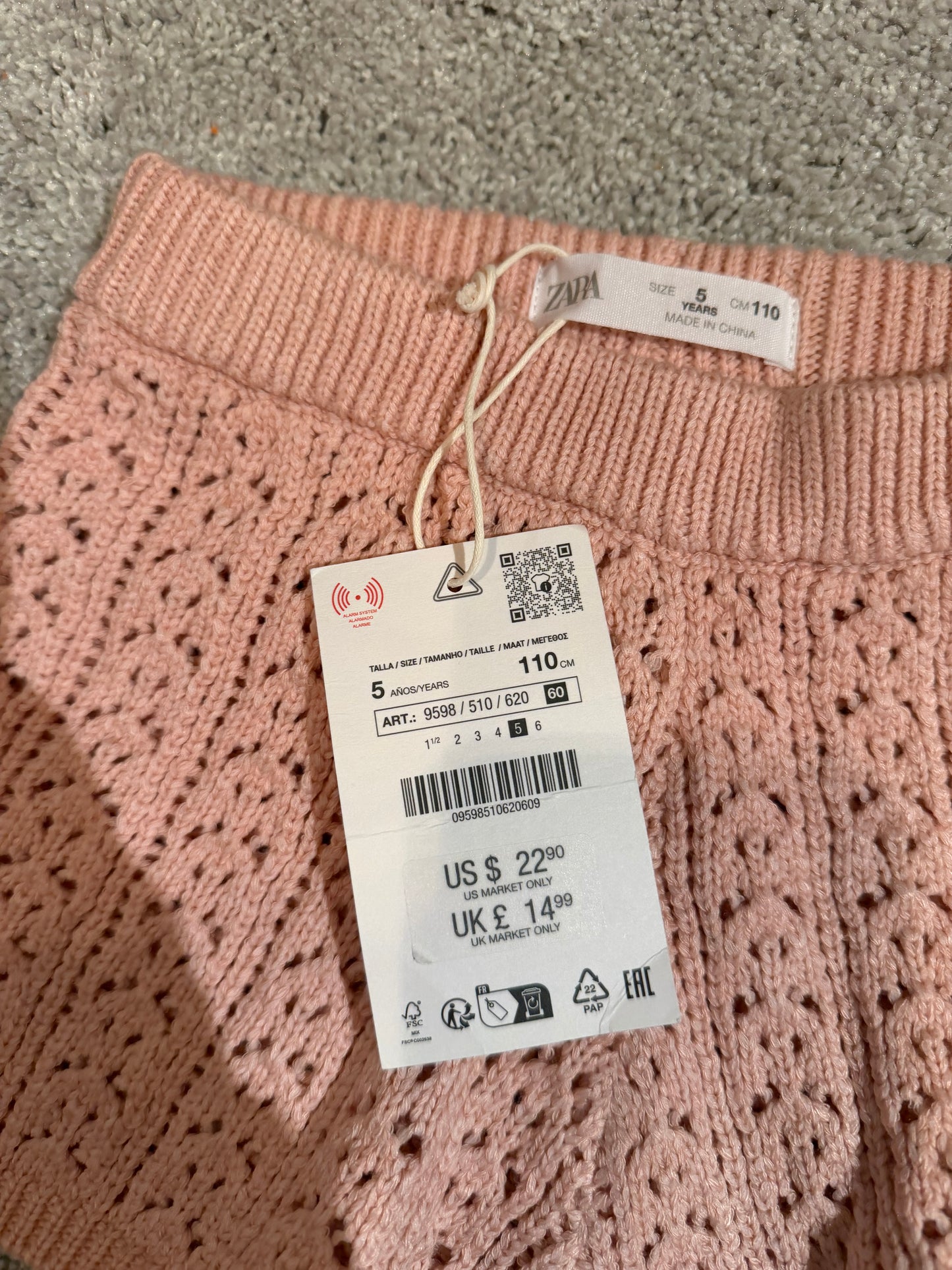 Zara Knit Floral Shorts Girl’s Size 5 NWT