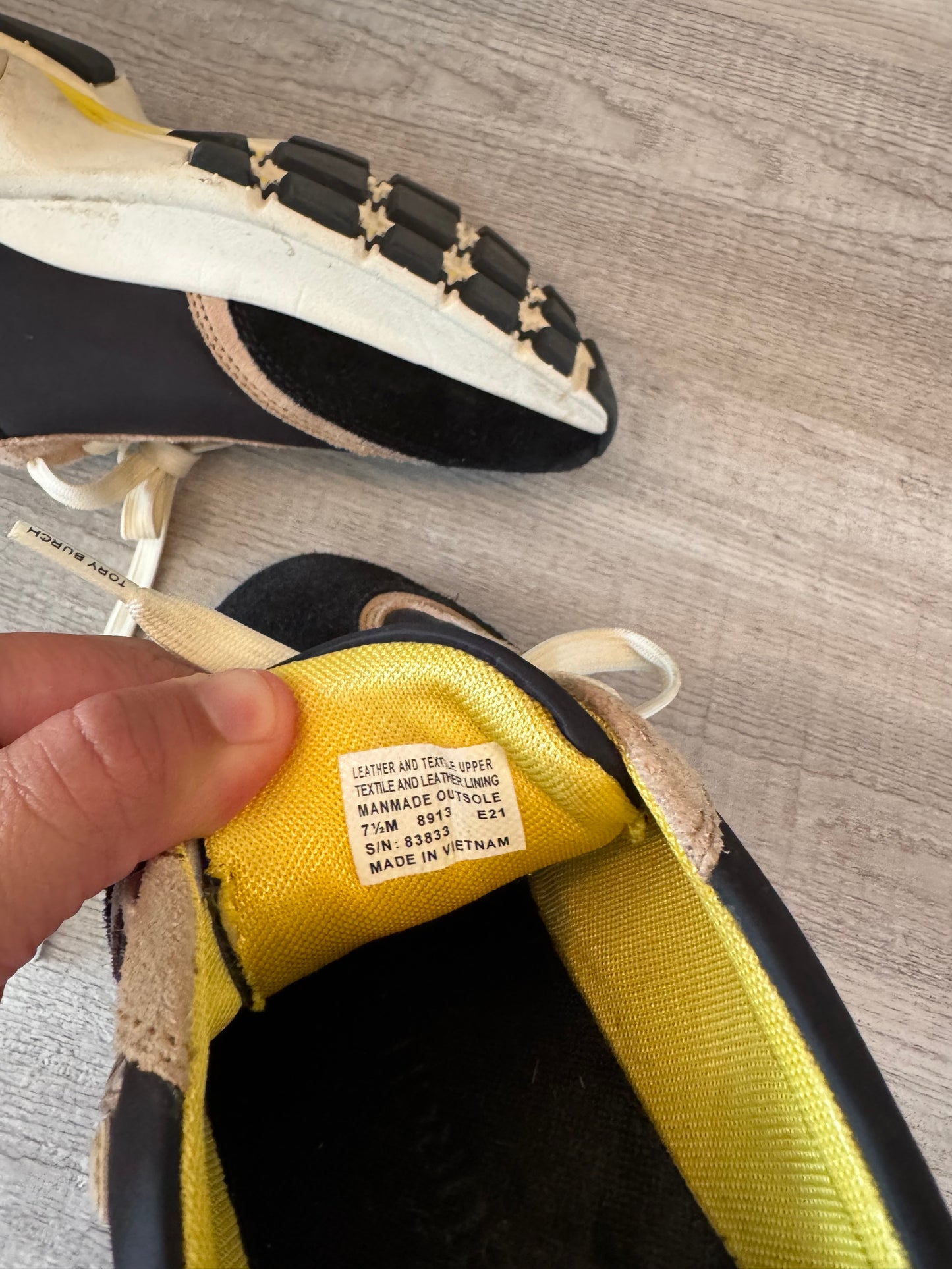Tory Burch Good Luck Trainer Sneakers Size 7.5 Black Cream