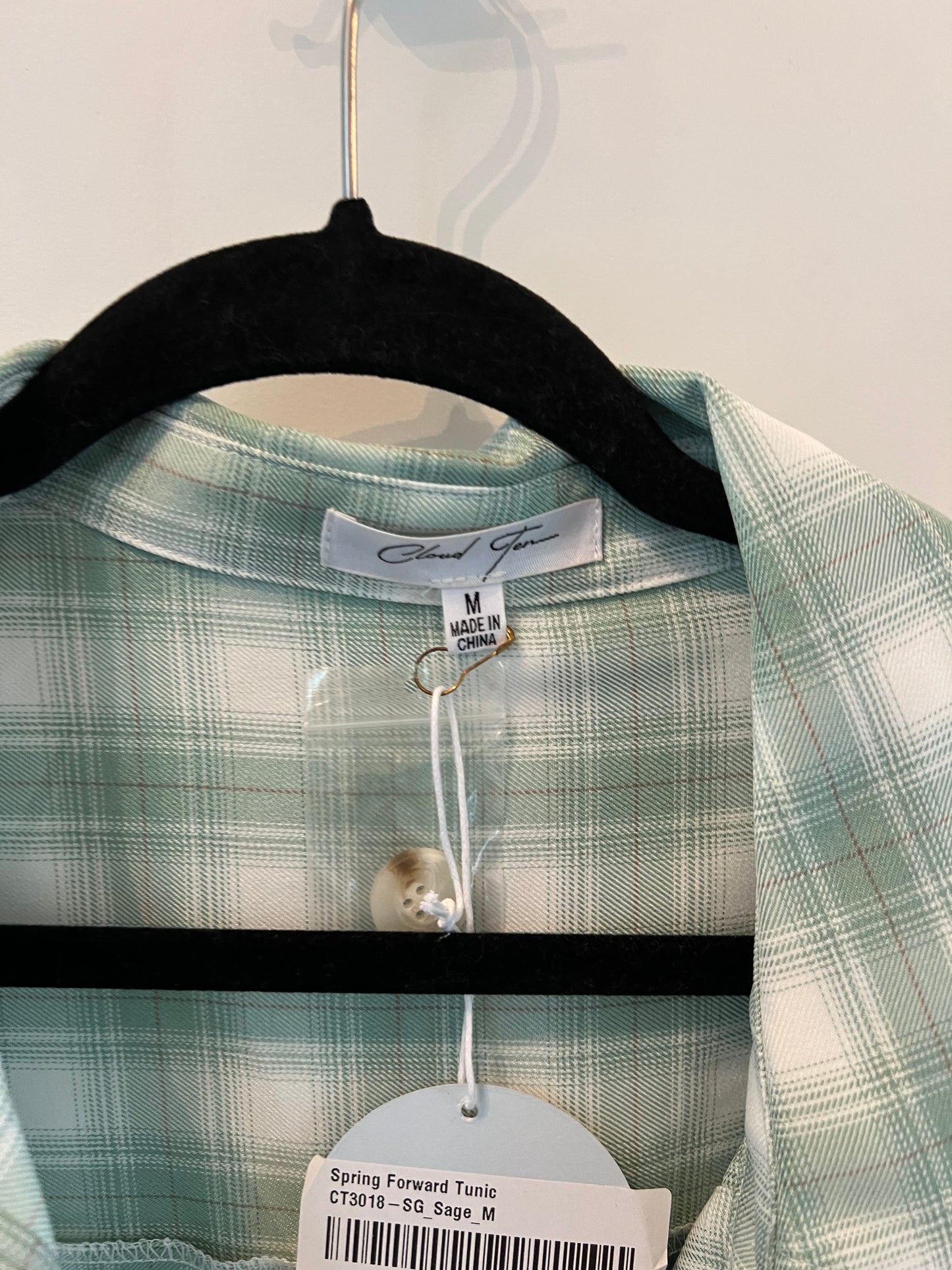Plaid Tunic Long Sleeve Women Size Medium Sage Green NWT