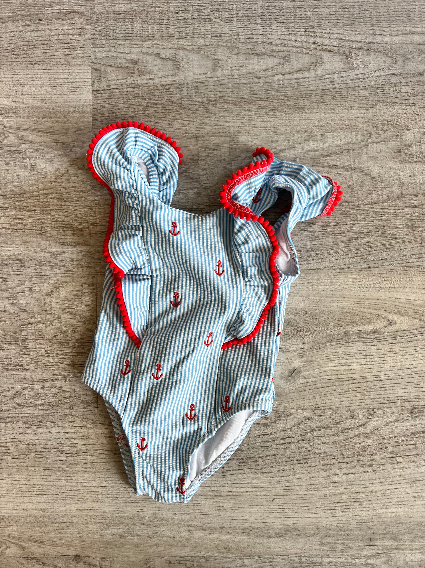 Little Me Stripe Ruffle Swimsuit Toddler Size 2T Blue