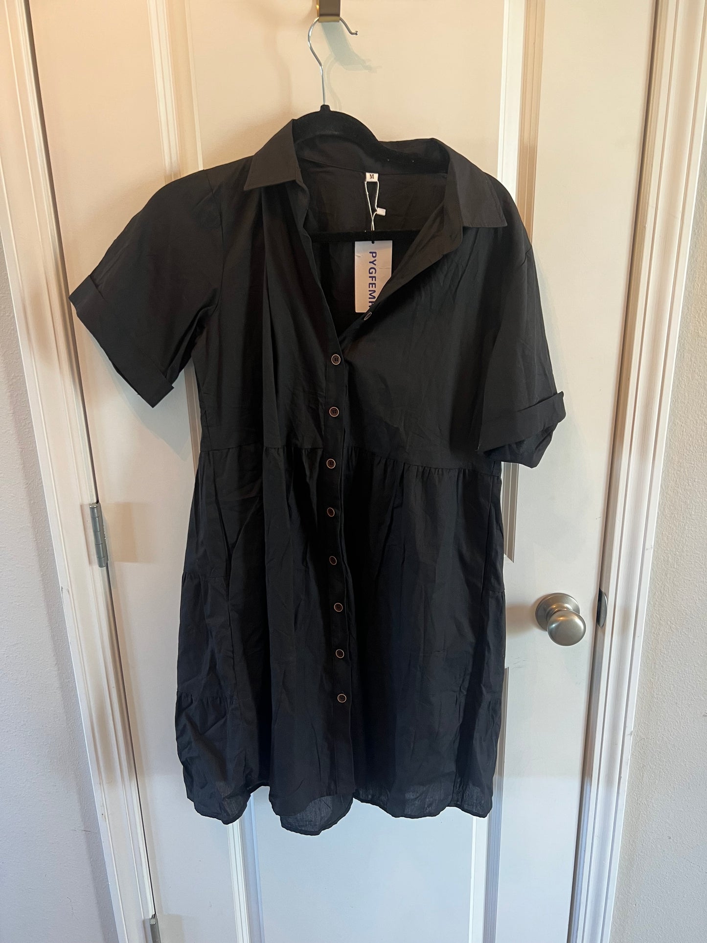 Button Front Shirt Dress Women’s Medium Black NWT