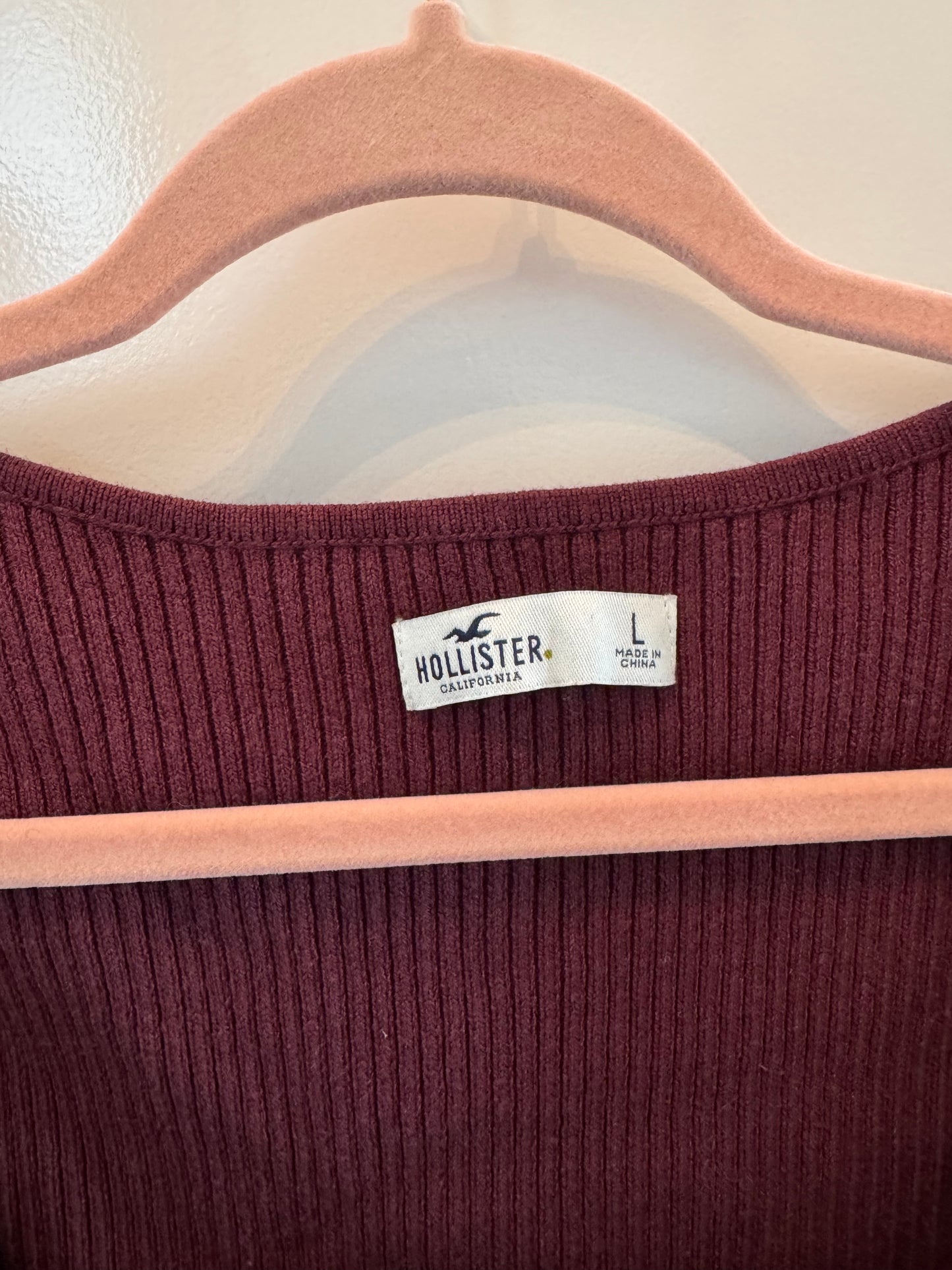 Hollister Square Neck Knit Top Women’s Large Burgundy