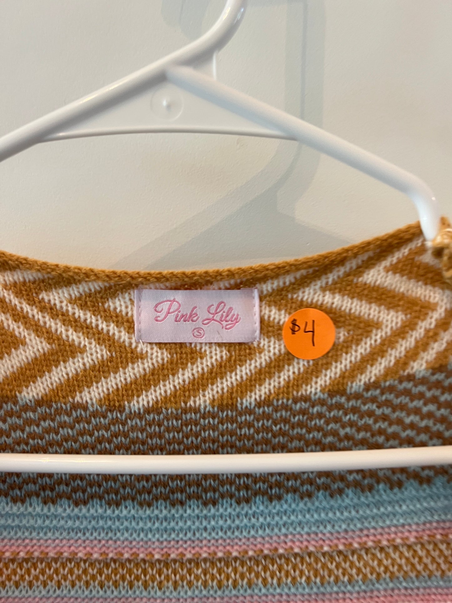 Pink Lily Stripe Cardigan Women’s Size Small Tan