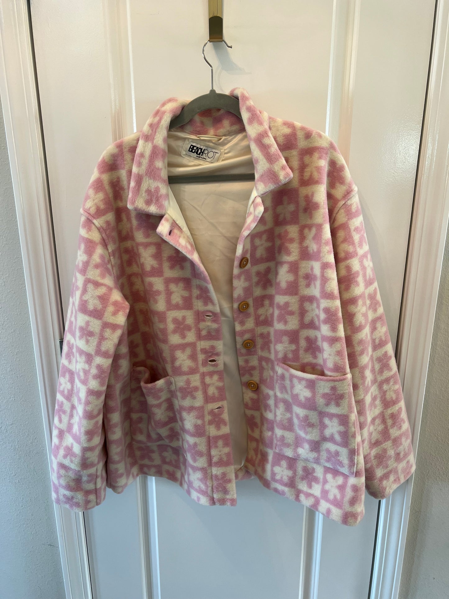 Beach Riot Oversized Skye Jacket Mod Flower Check Women’s Size Medium Pink