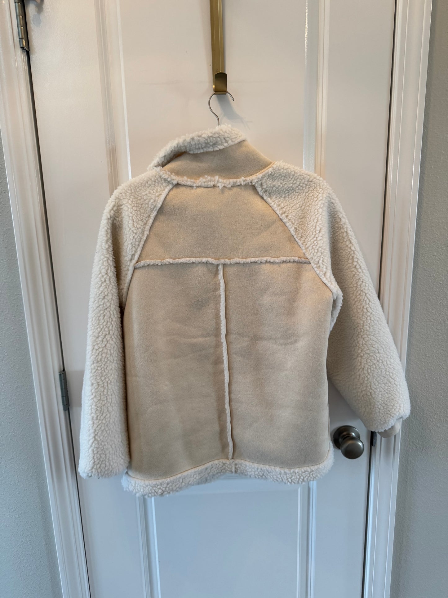 Faux Suede Sherpa Aviator Jacket Women’s Size Medium Cream NWT