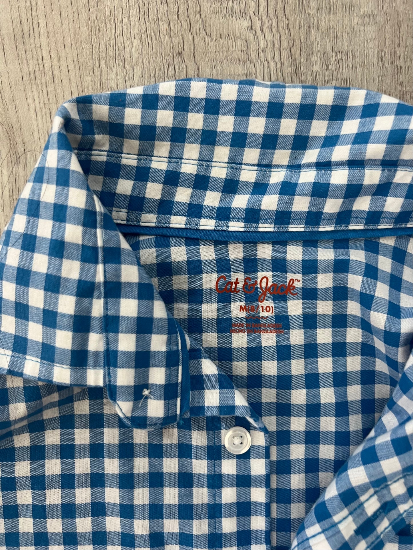 Cat & Jack Checker Long Sleeve Button Down Youth Boy’s Size 8/10 Years Navy