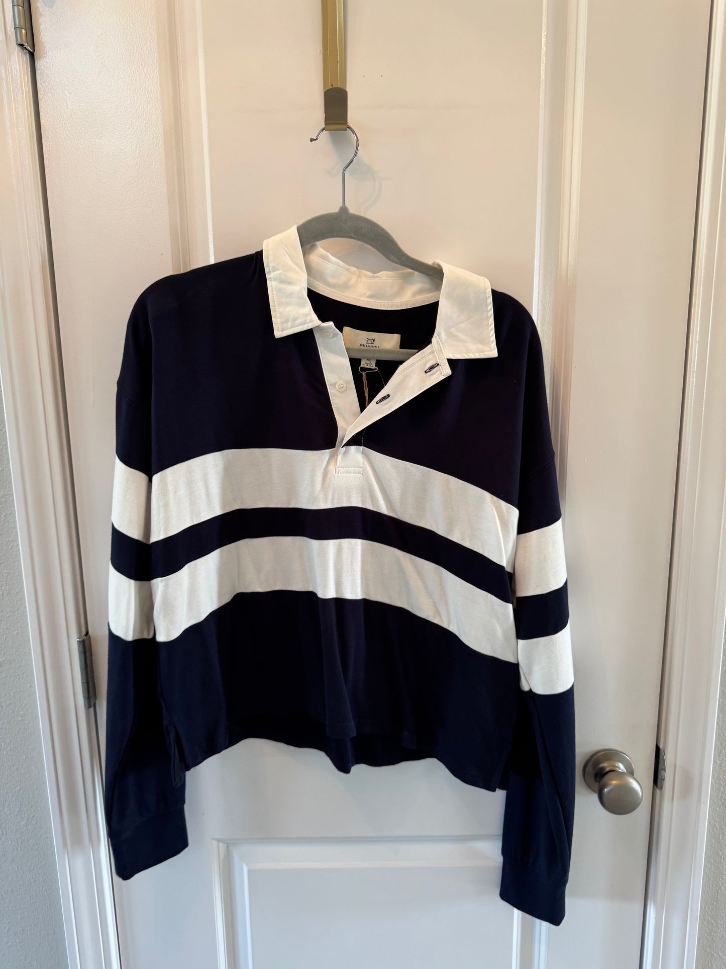Thread & Supply Stripe Rugby Knit Top Women’s Large Navy