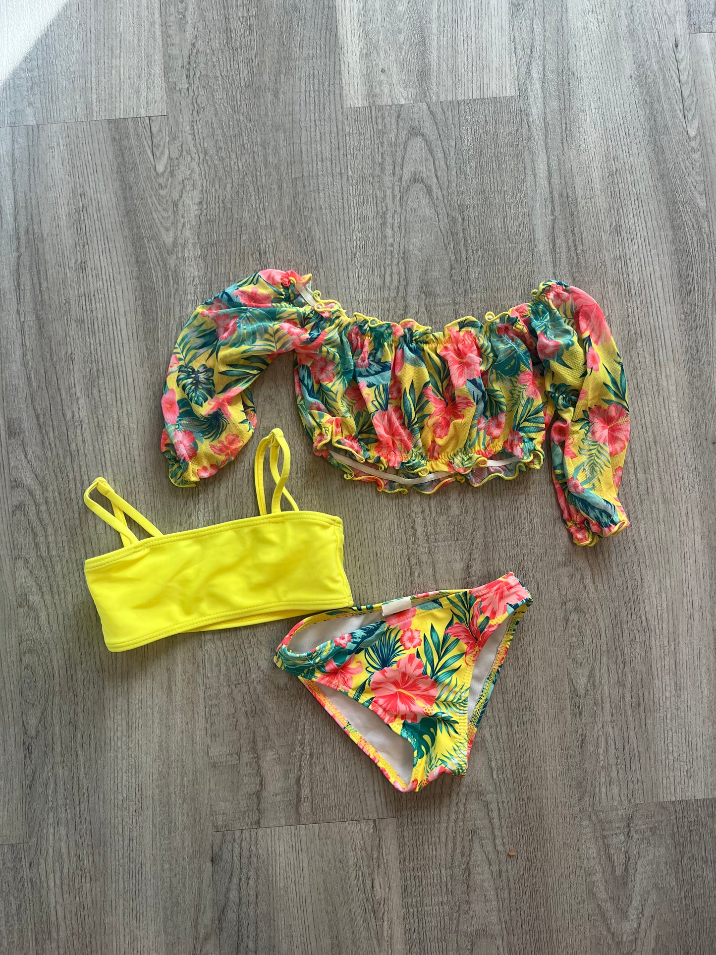 Floral Swim Matching Set Baby Girl Size 18M Neon Yellow