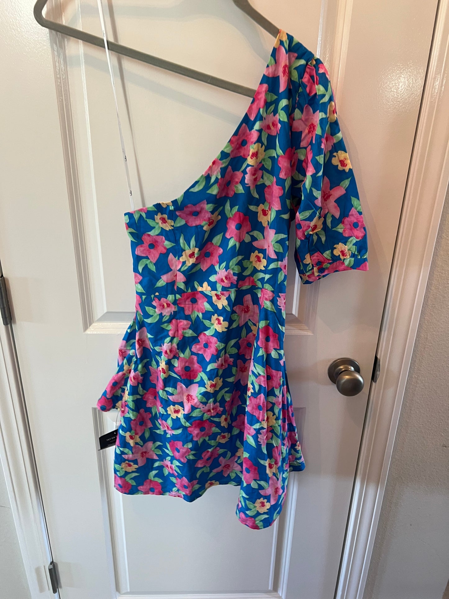Lulu’s Floral One Shoulder Dress Women’s Size Medium 8-10 Blue Multi