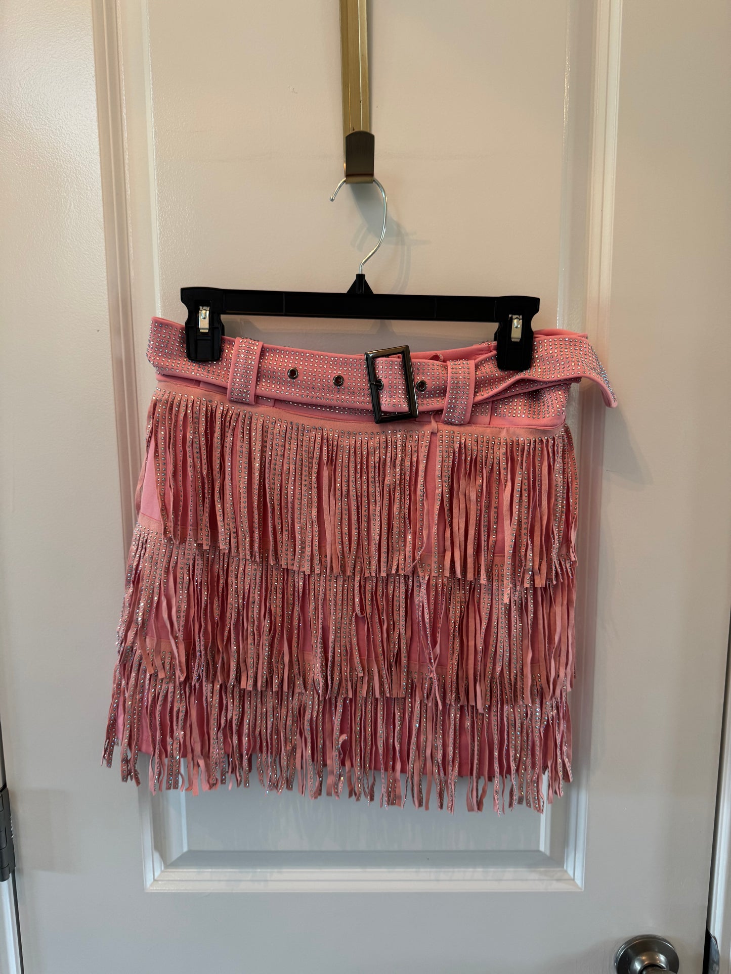 Belted Skirt w Metallic Fringe Women’s Small Pink