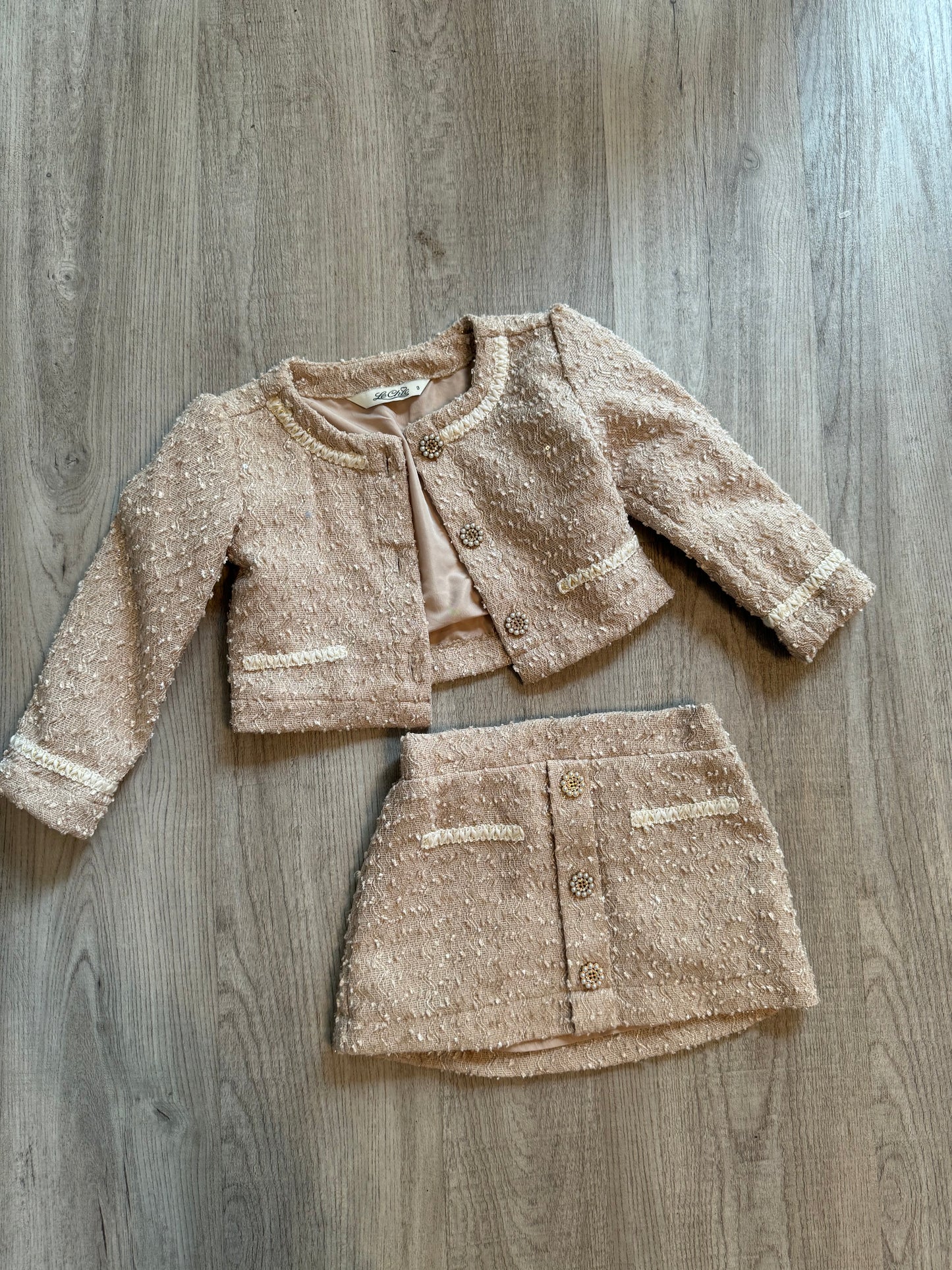 Tweed Matching Set Toddler Girl Size 3T Beige