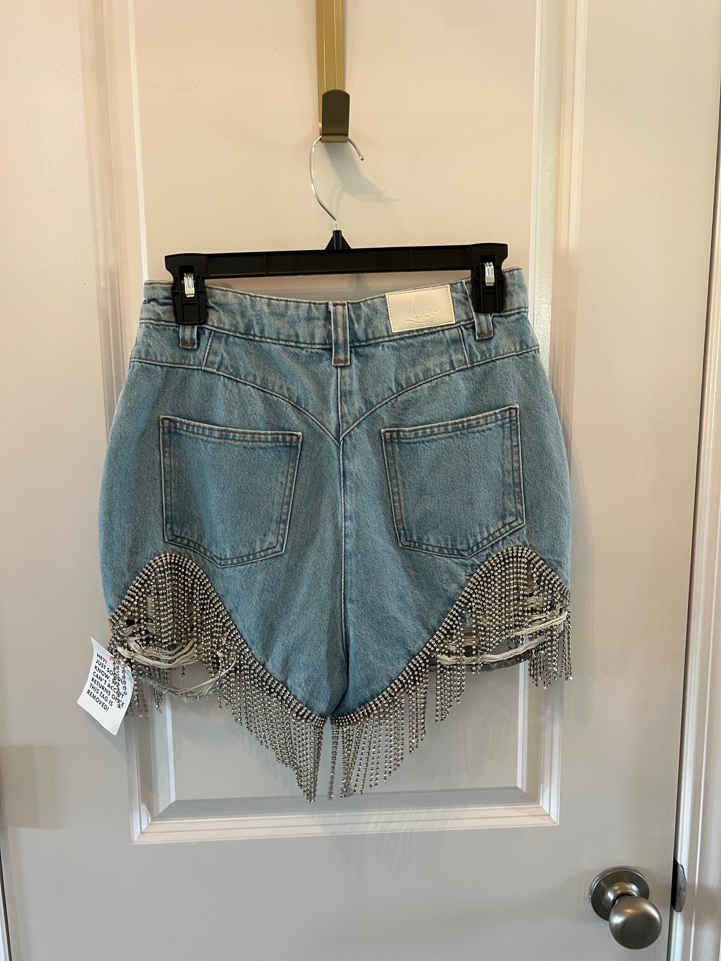 ASOS Hourglass Jean Shorts w Crystal Trim Women’s Size 6 Mid Wash