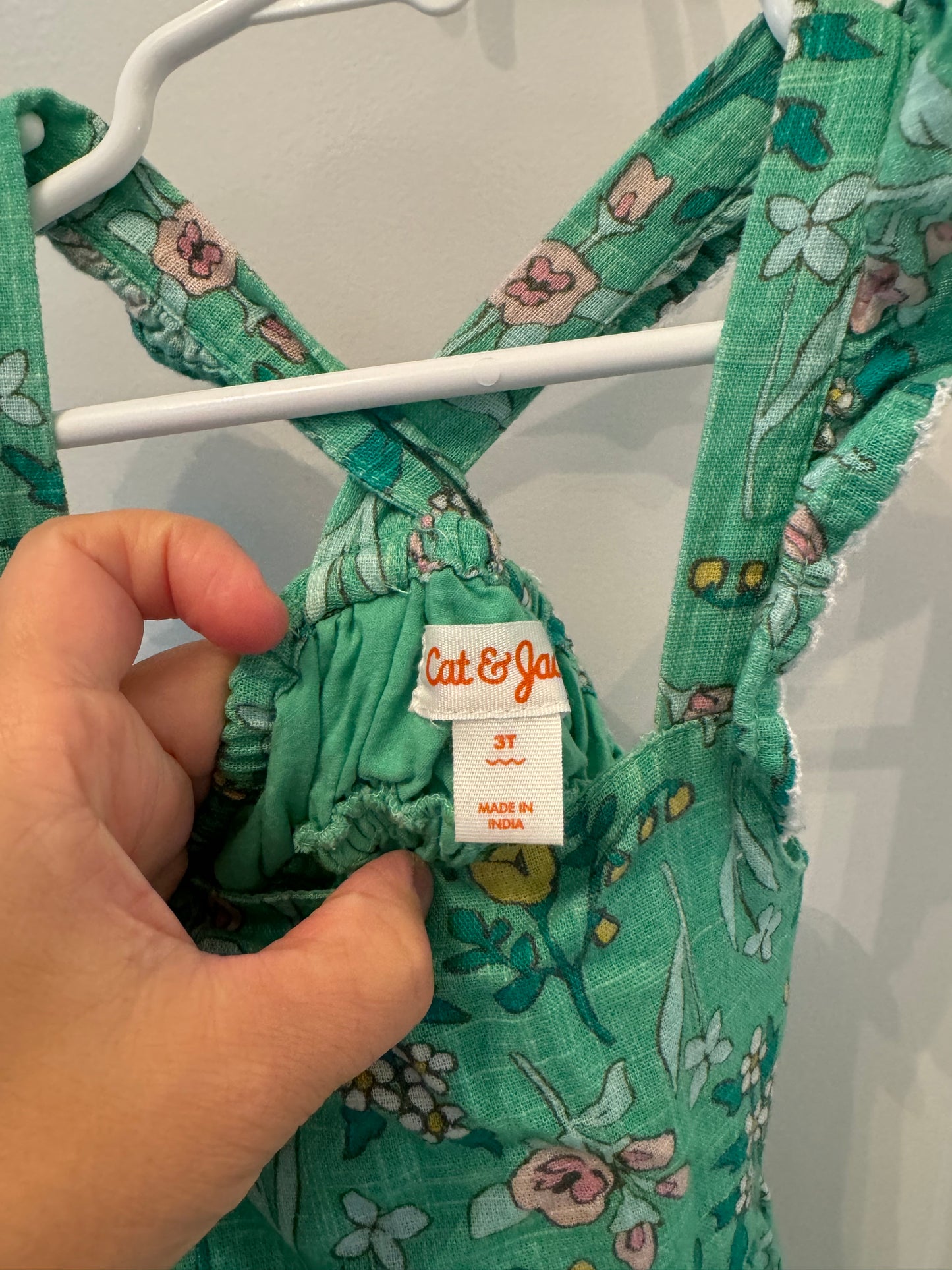 Cat & Jack Floral Dress w Ruffles Toddler Girl Size 3T Green