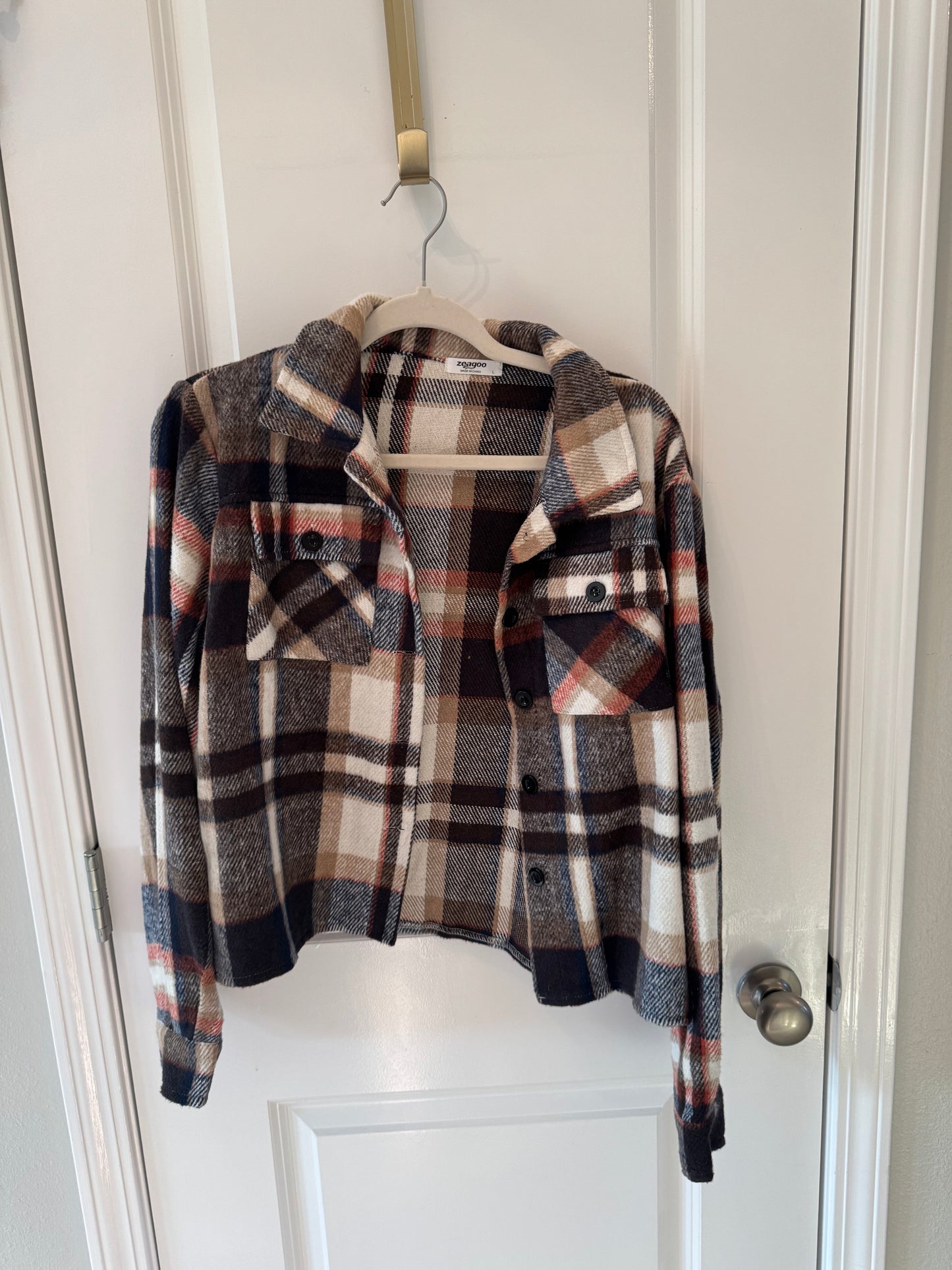 Plaid Flannel Top Women’s Large Brown