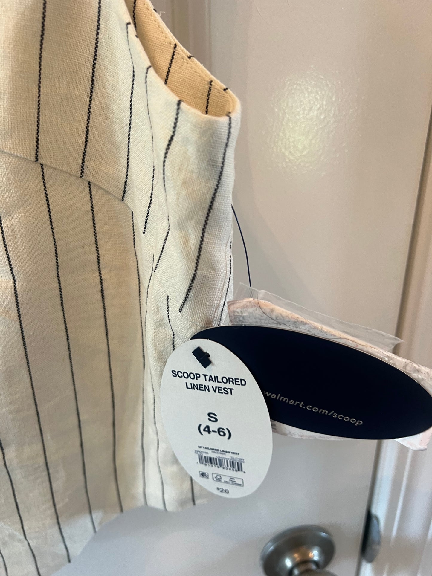 Pinstripe Scoop Tailored Linen Vest Women’s Size Small Cream