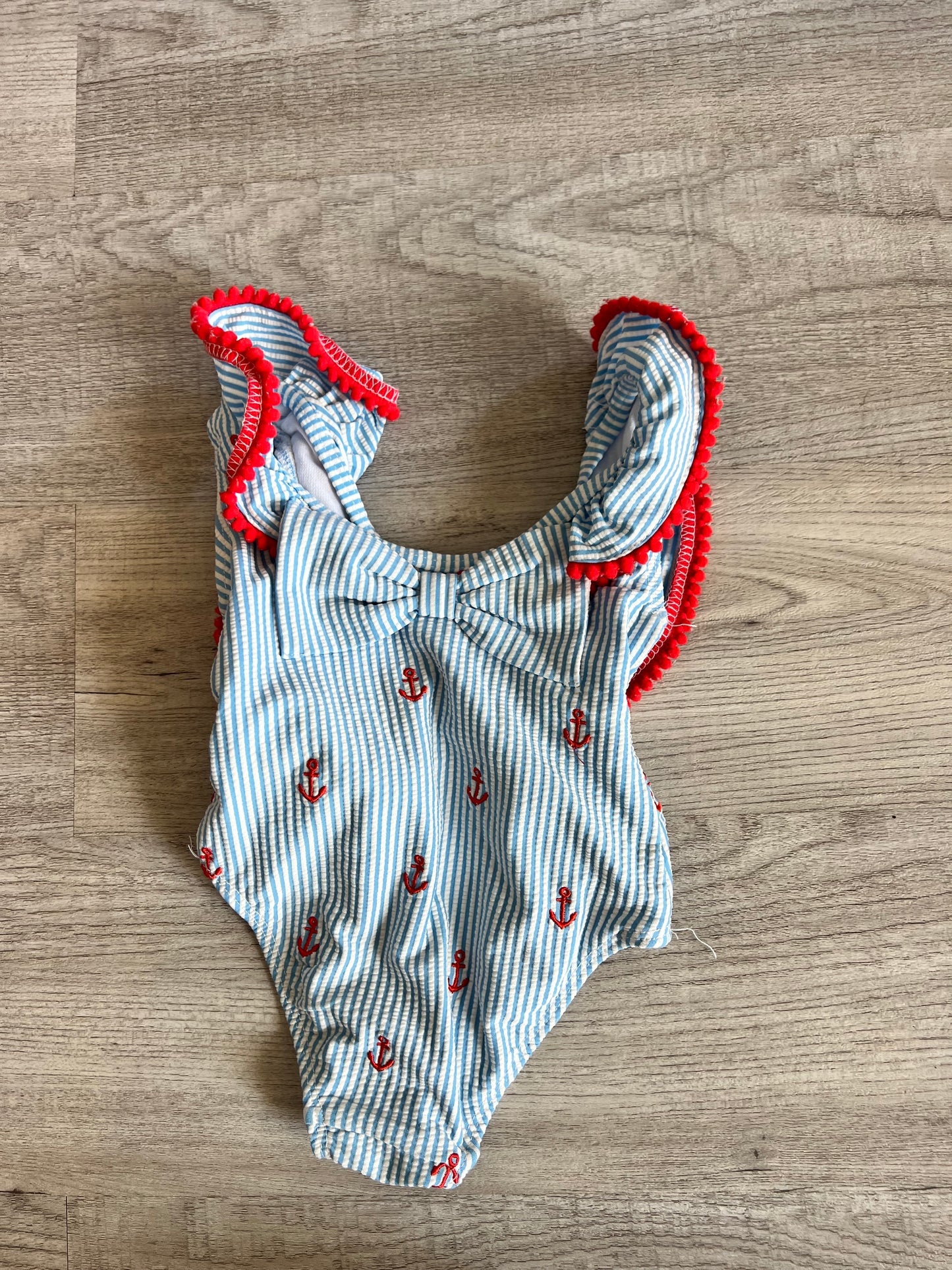 Little Me Stripe Ruffle Swimsuit Toddler Size 2T Blue