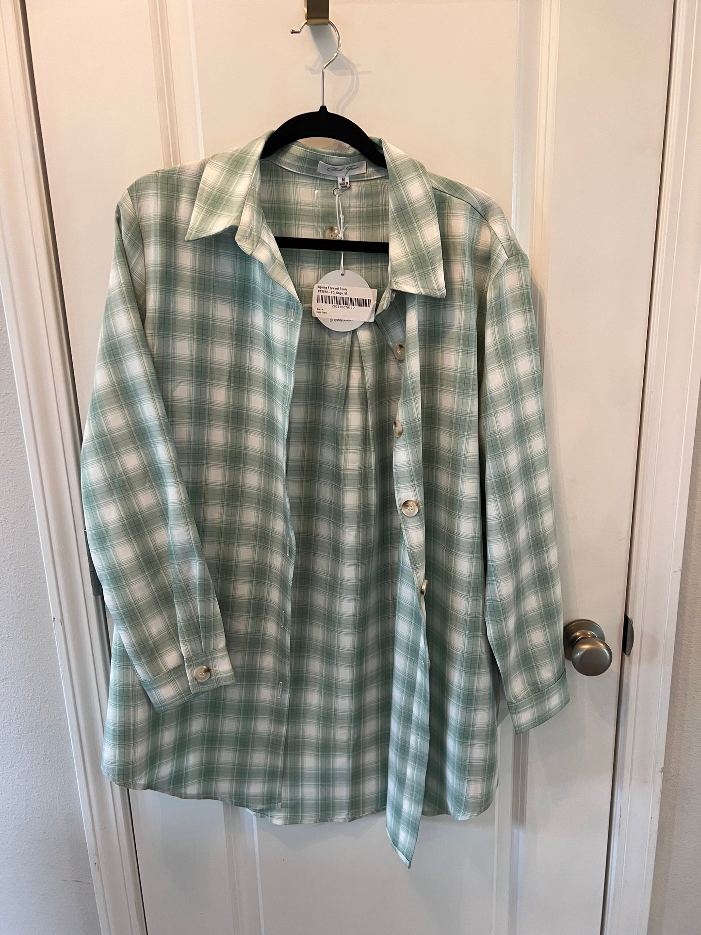 Plaid Tunic Long Sleeve Women Size Medium Sage Green NWT