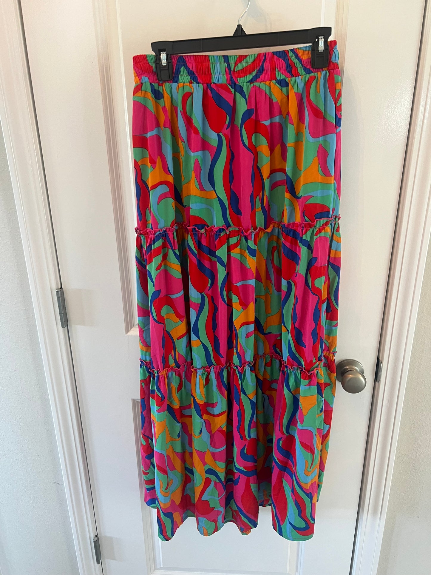 Tiered Print Maxi Skirt Womens Size Medium Multi Pink