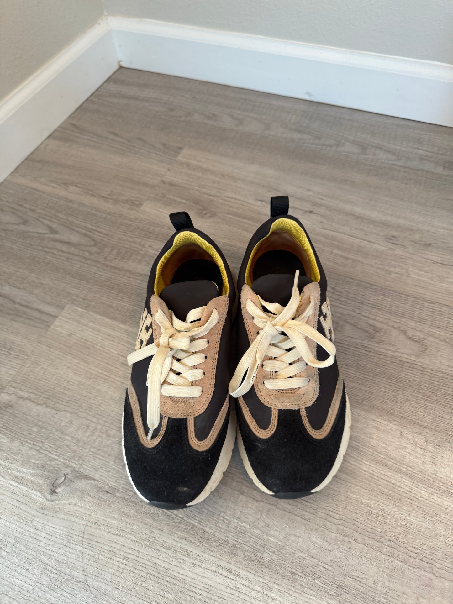 Tory Burch Good Luck Trainer Sneakers Size 7.5 Black Cream