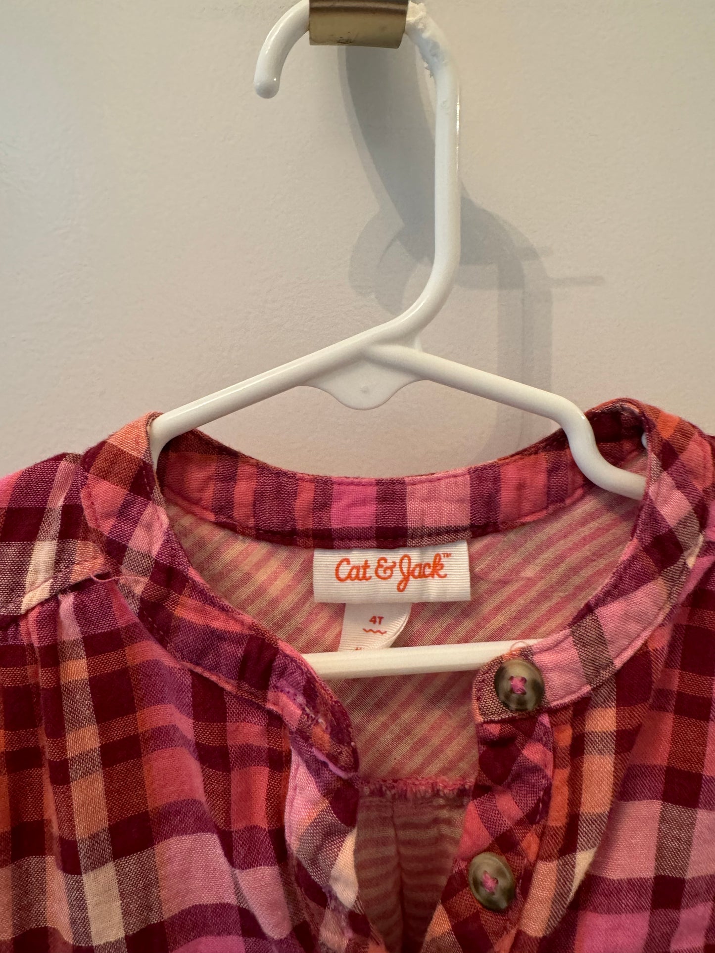 Cat & Jack Plaid Long Sleeve Dress Toddler Girl Size 4T Magenta