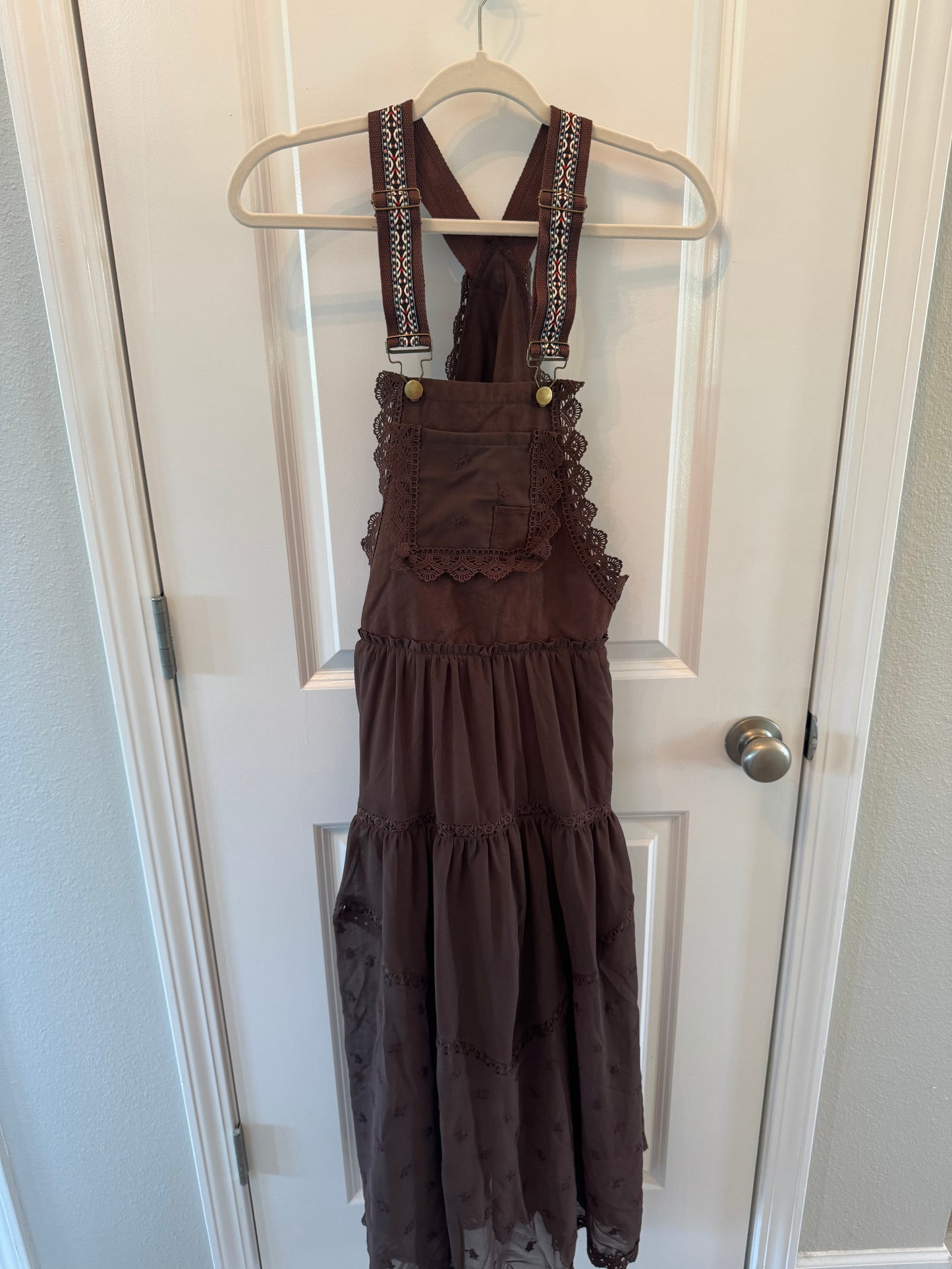 Ebossy Lace Tulle Bib Dress Women’s Small Coffee