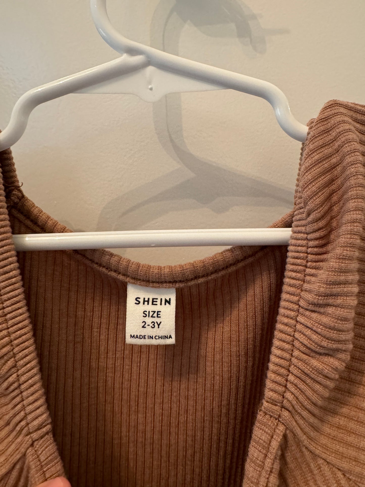 Ribbed Bodysuit w Puff Sleeves Toddler Girl Size 2-3 Years Solid Brown