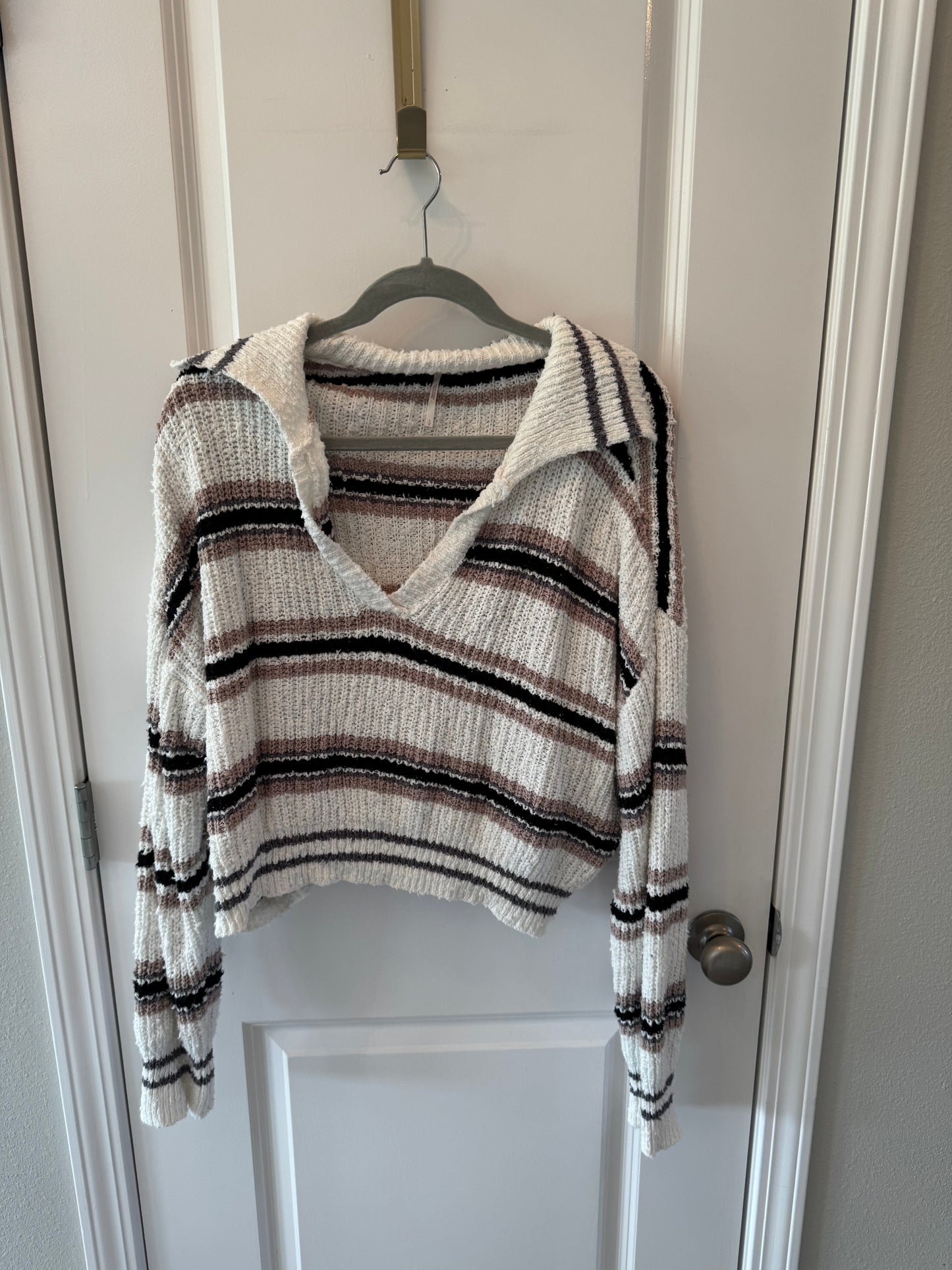 Free People Kennedy Stripe Pullover Sweater Women’s Small Ivory