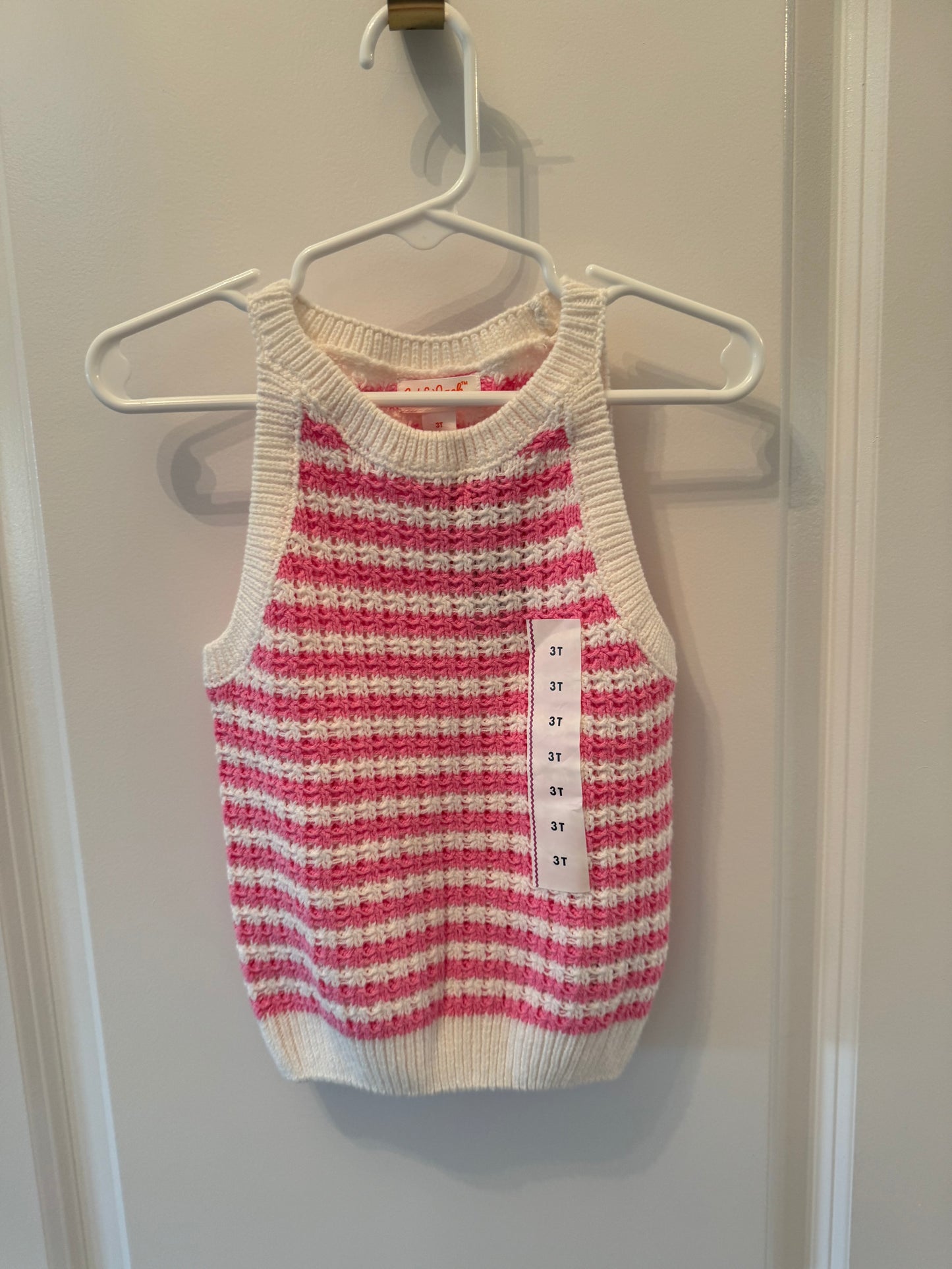 Cat & Jack Stripe Crochet Tank Toddler Girl Size 3T Pink White