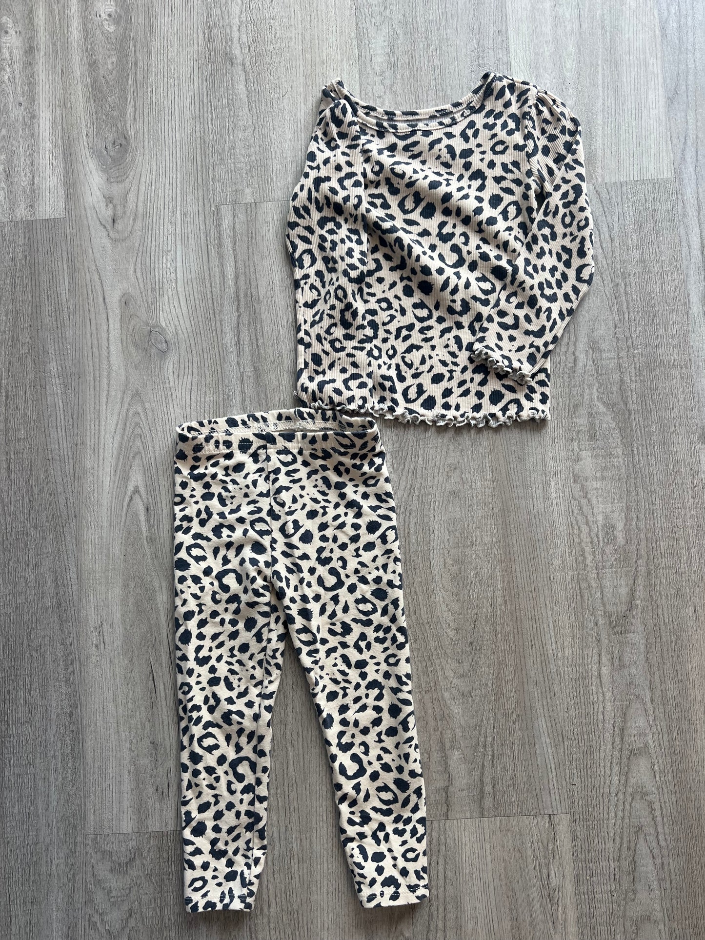 Leopard Print Matching Set Toddler Girl Size 2T Cream