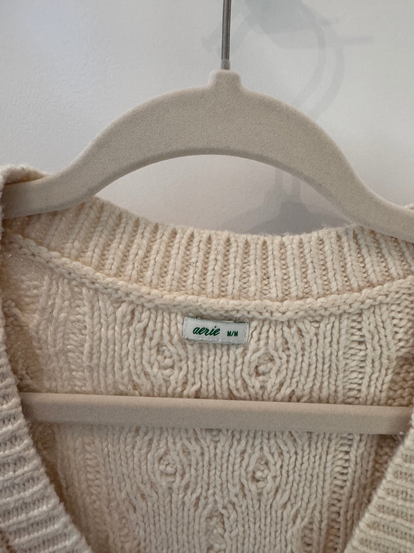 Aerie Cableknit Sweater Vest Women’s Medium Cream