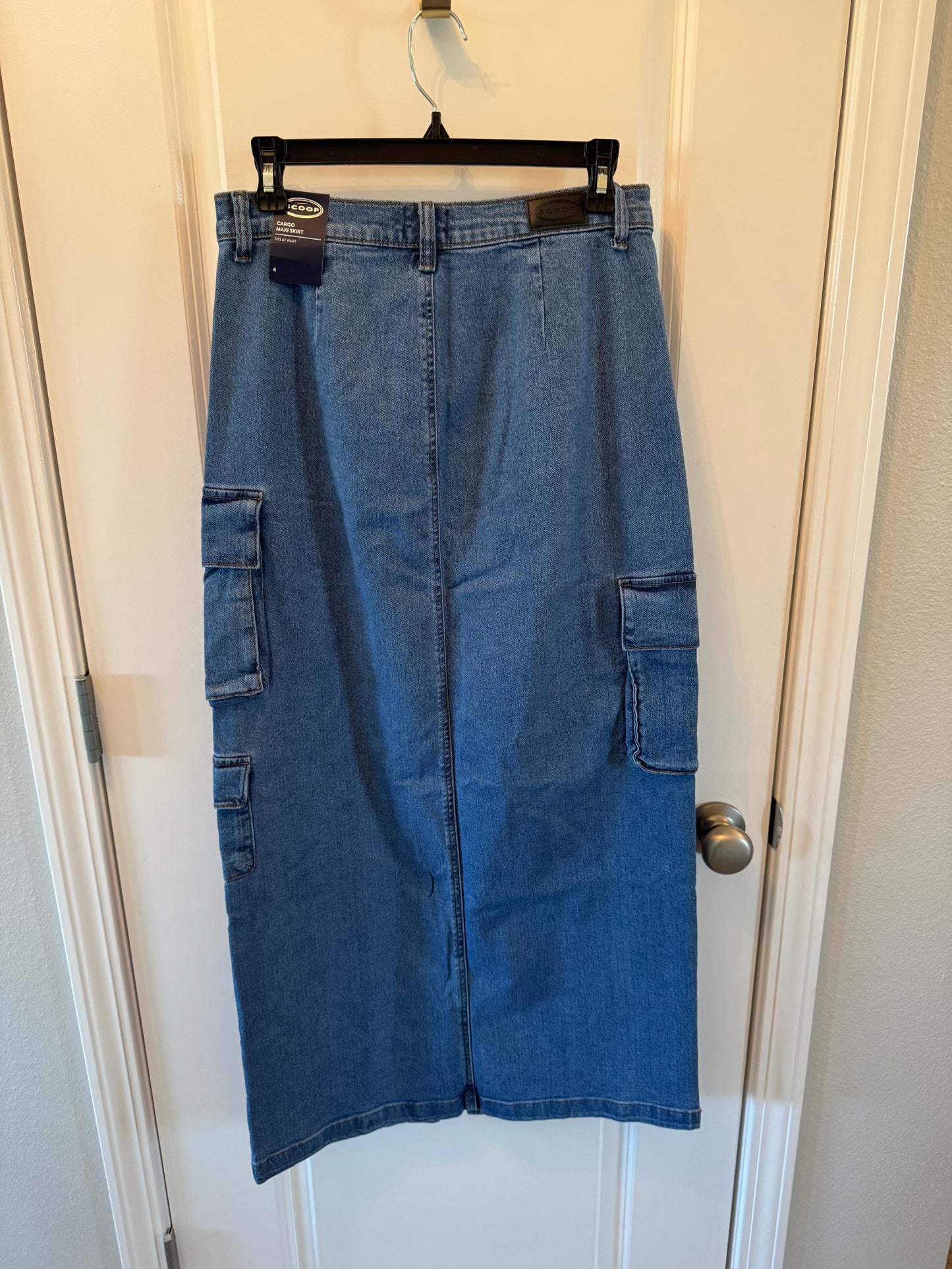 Scoop Denim Midi Skirt w Cargo Pockets Women’s 4