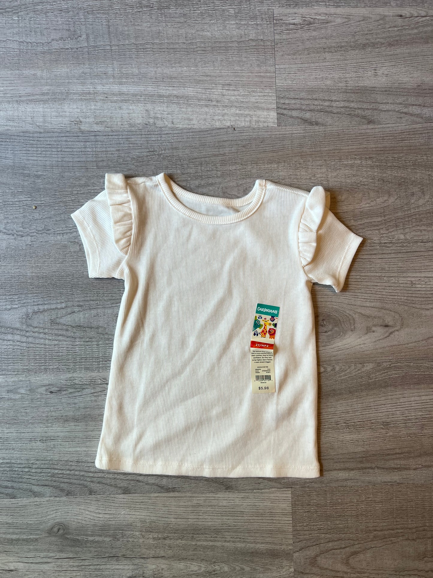 Ribbed Ruffle Short Sleeve Tee Toddler Girl Size 2T White NWT