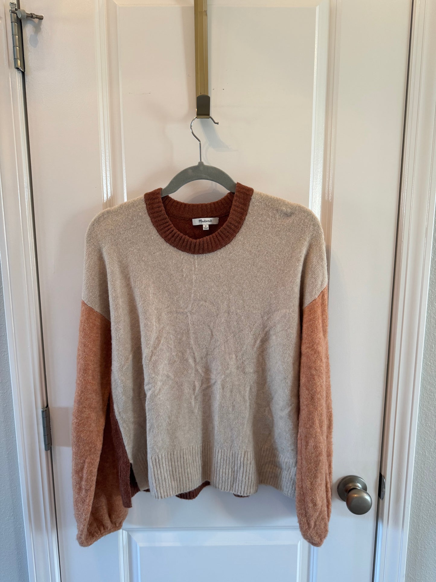 Madewell Wool Blend Colorblock Payton Pullover Sweater Women’s Size Medium Cream