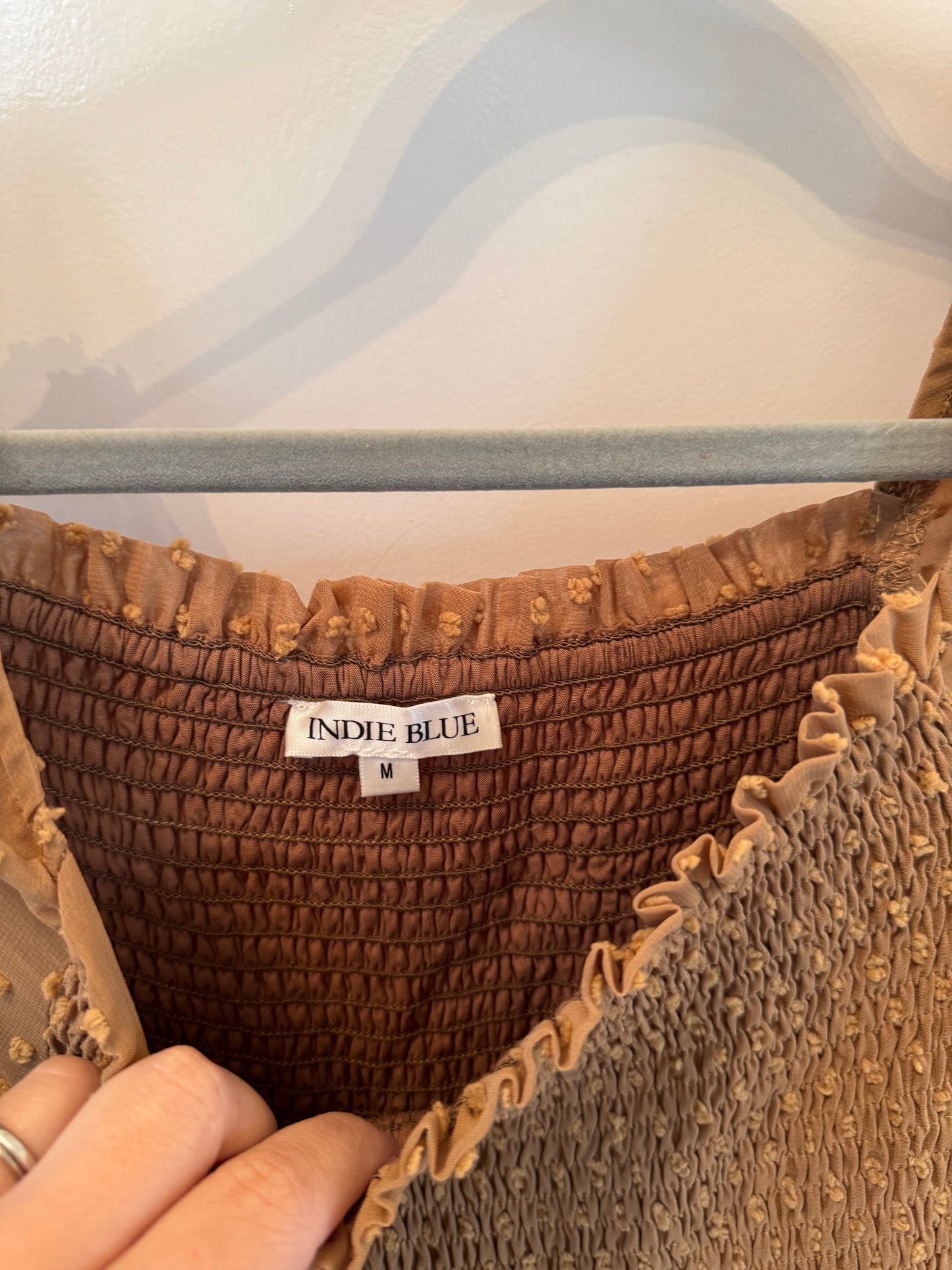 Indie Blue Peasant Dress Women’s Medium Tan