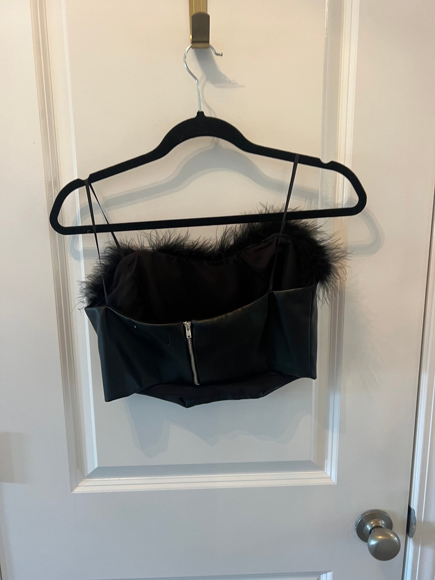The Post Feather Trim Bustier Exposed Back Zipper Women’s Size Medium Black