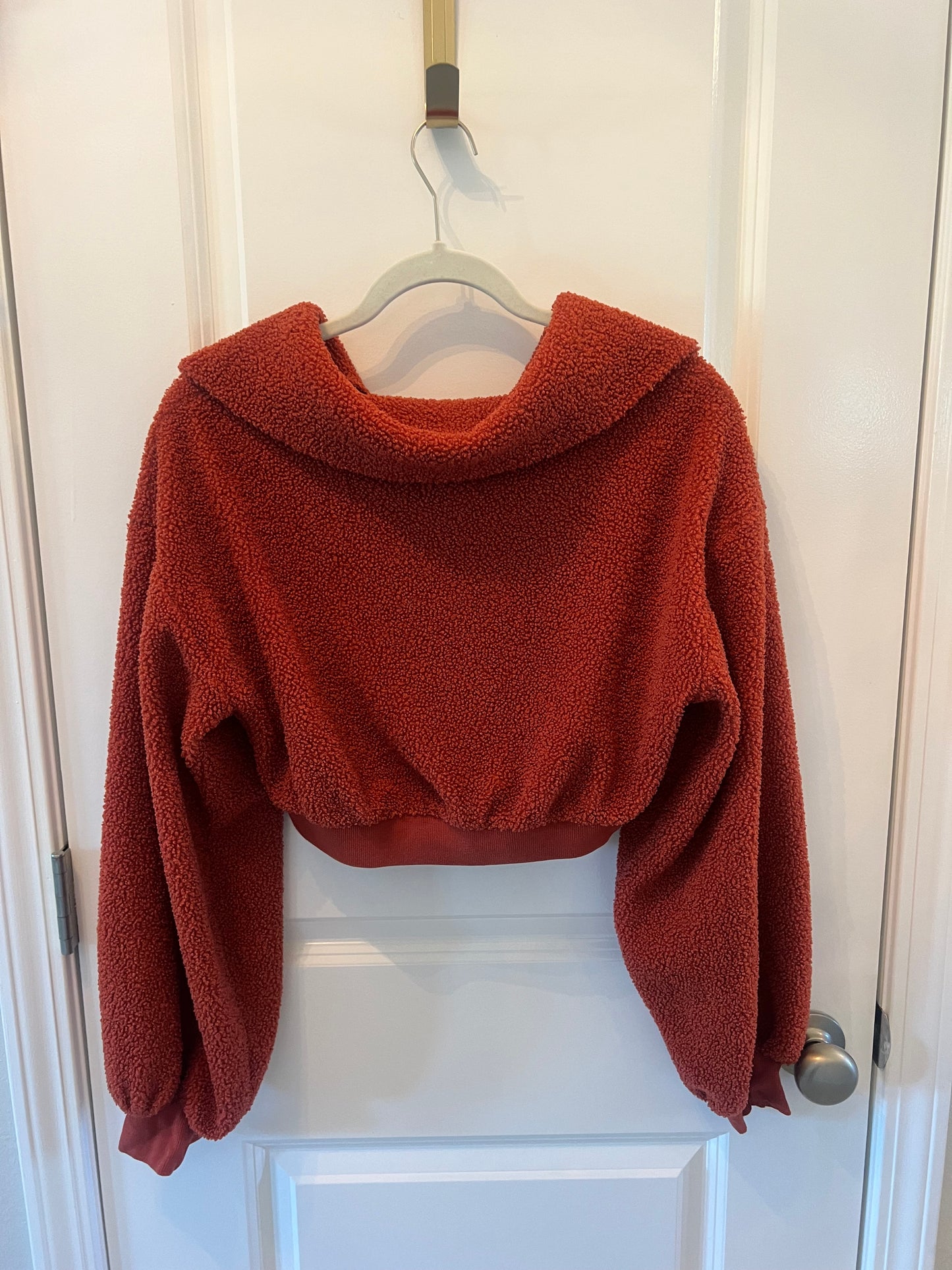 BDG Urban Outfitters Quarter Zip Fleece Cropped Pullover Women’s Size Medium Rust Orange