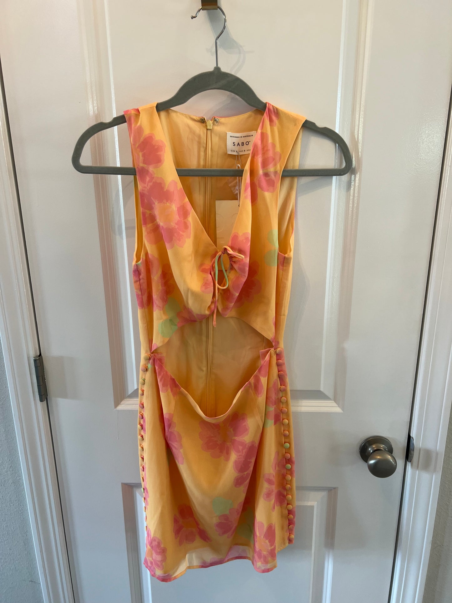 SABO Farren Cutout Dress Women’s Size 4 Yellow Floral NWT