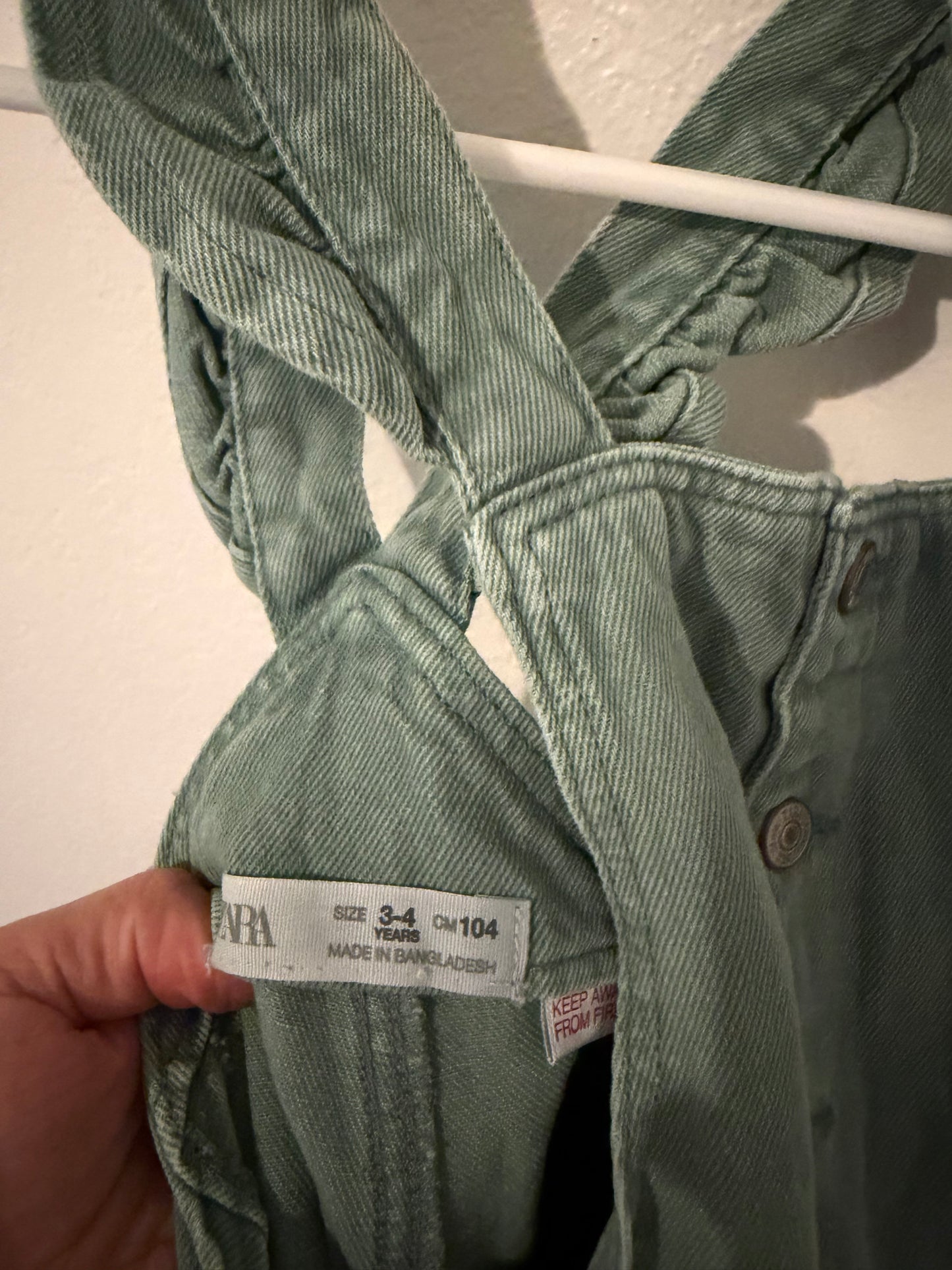 Zara Denim Overalls Toddler Size 3-4 Years Green