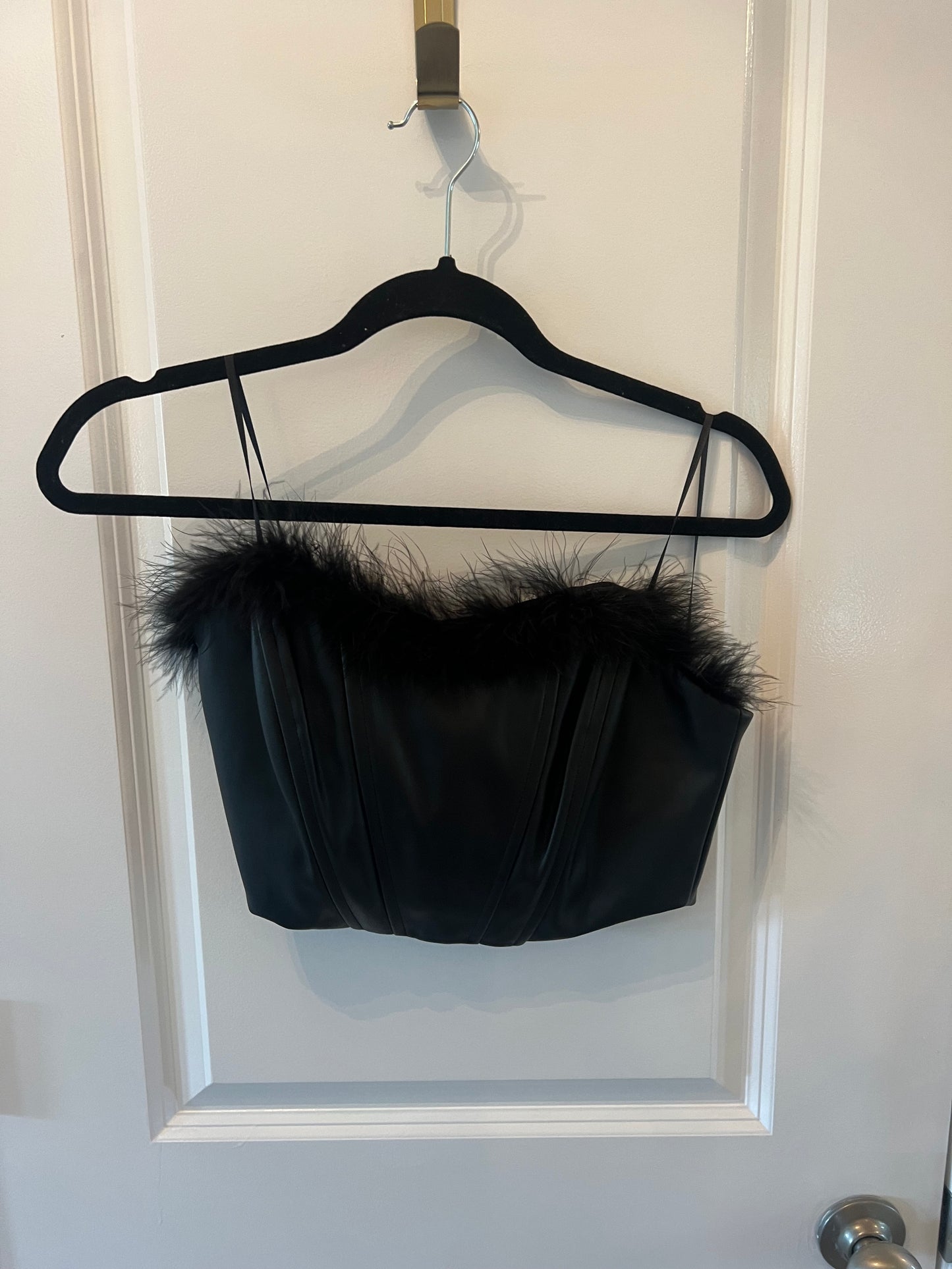 The Post Feather Trim Bustier Exposed Back Zipper Women’s Size Medium Black