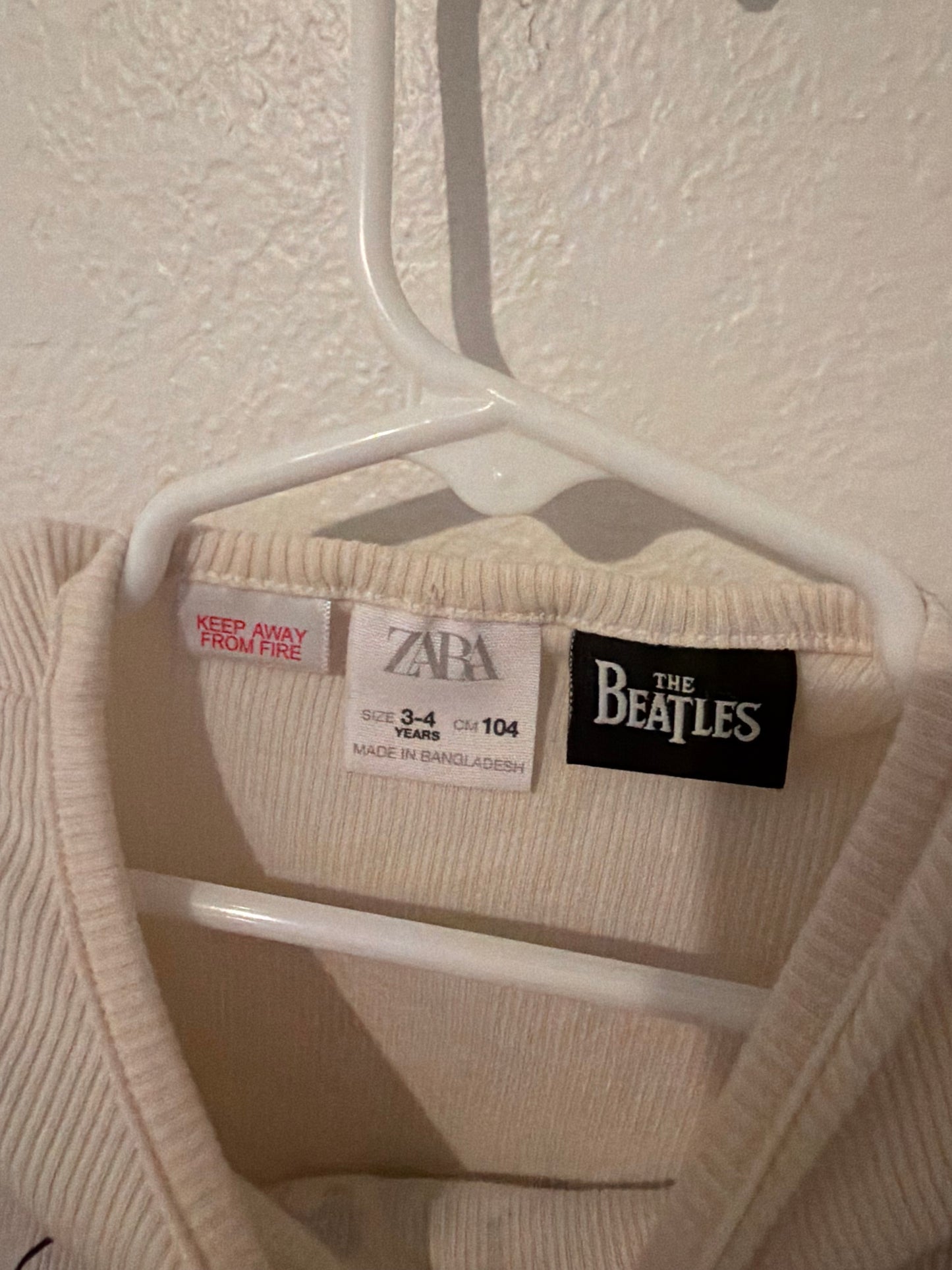 Zara Beatles Knit Top Toddler Size 3-4 Years Cream