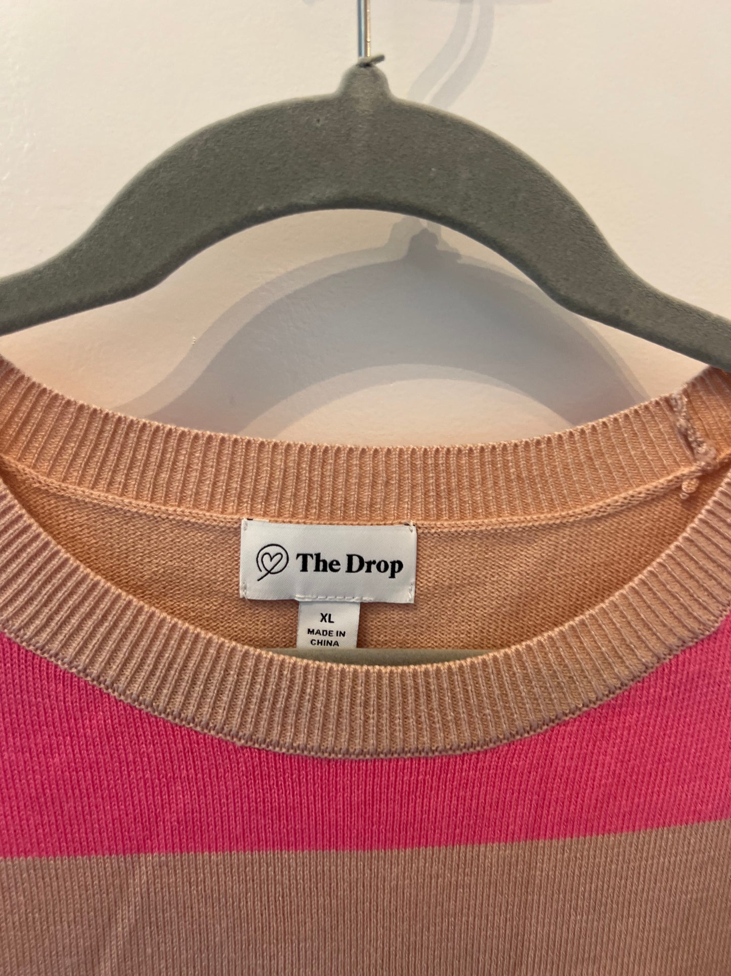 The Drop Stripe Knit Sweater Women’s Size XL Tan Pink