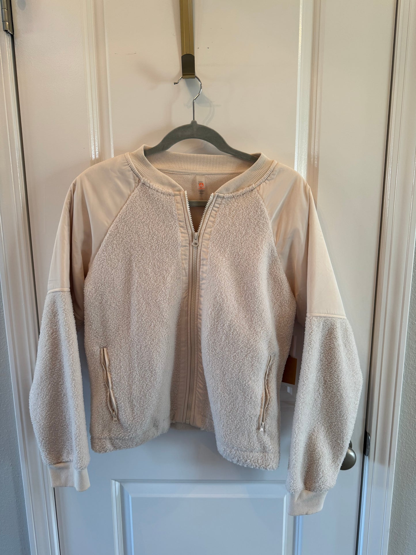 Mono B Micro-Fleece Full Zip Bomber Jacket Women’s Large Cream NWT