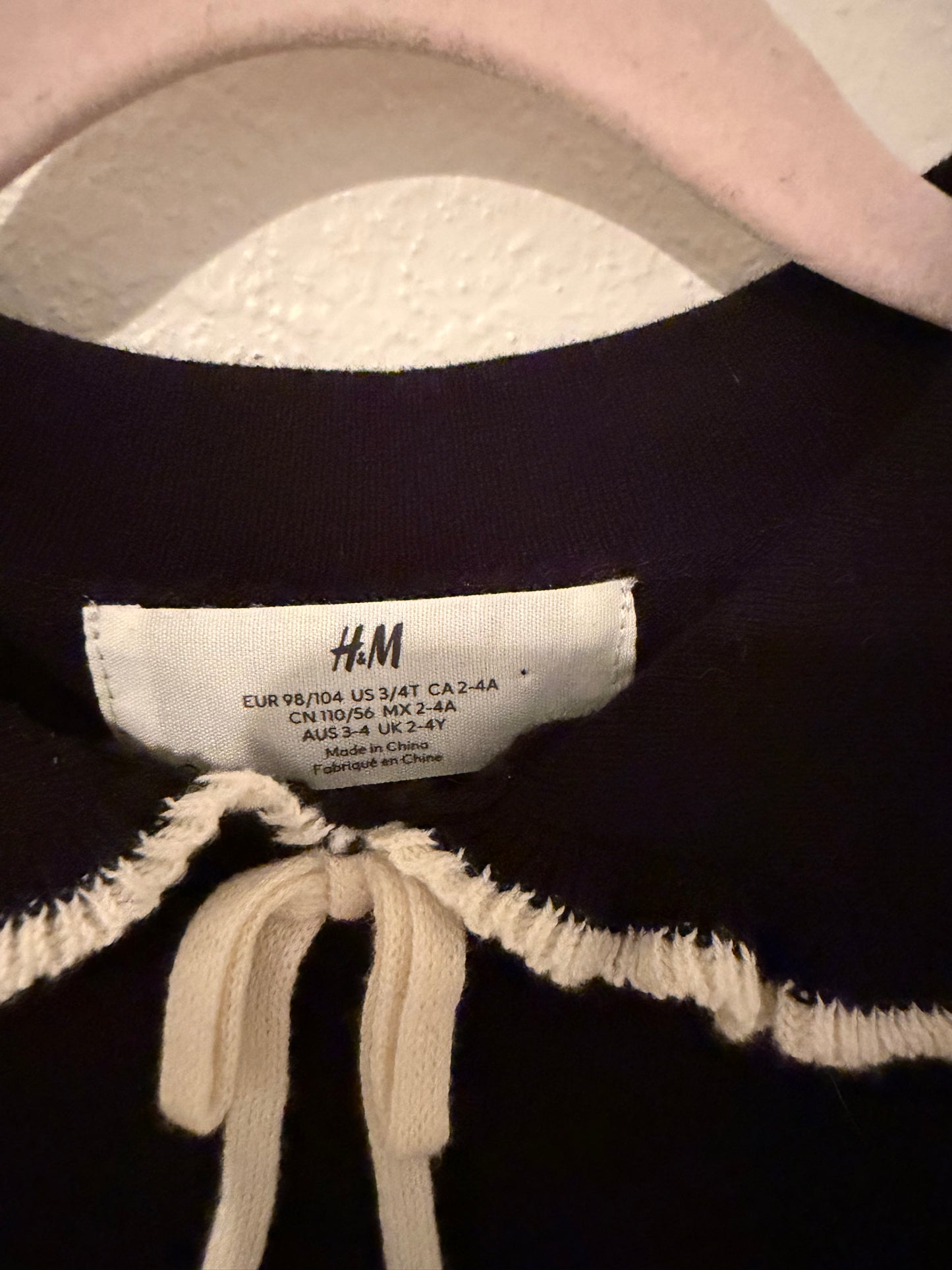 H&M Knit Dress w Peter Pan Collar Toddler Size 3-4T Black