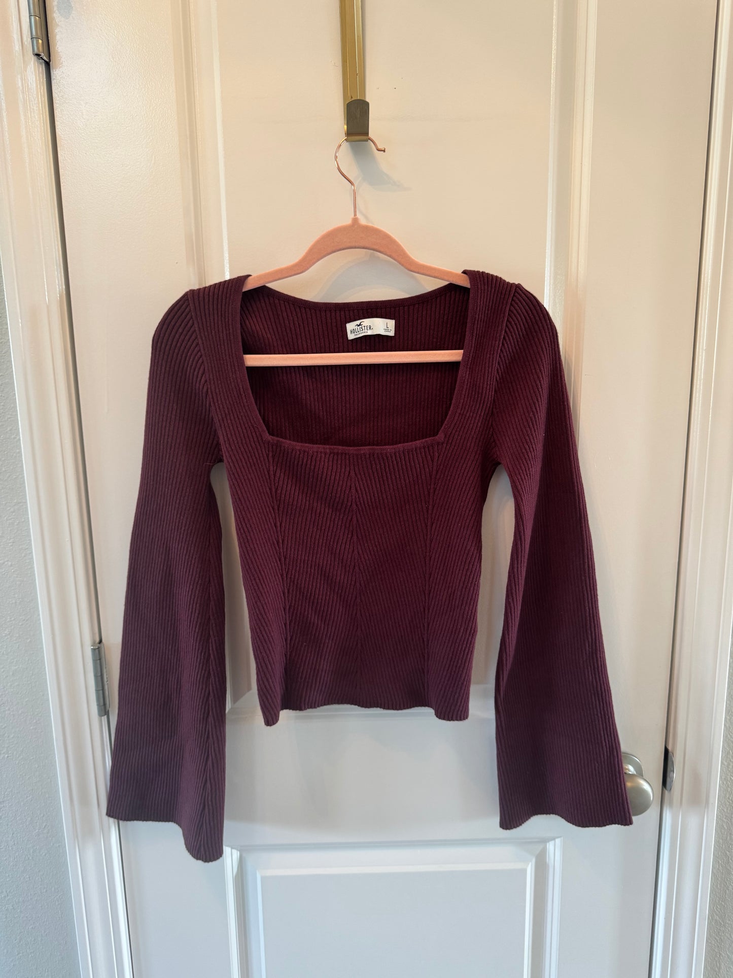 Hollister Square Neck Knit Top Women’s Large Burgundy