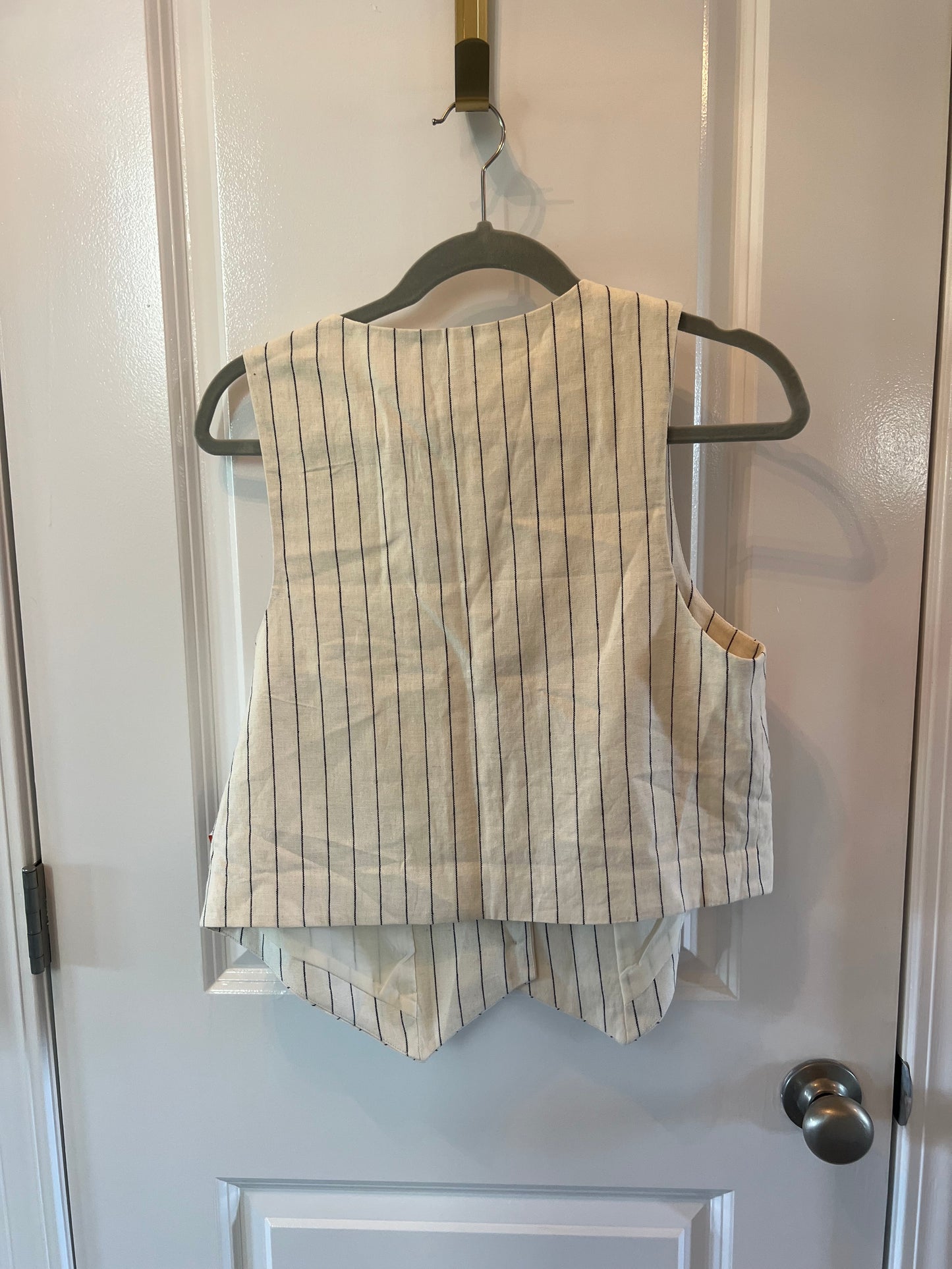 Pinstripe Scoop Tailored Linen Vest Women’s Size Small Cream