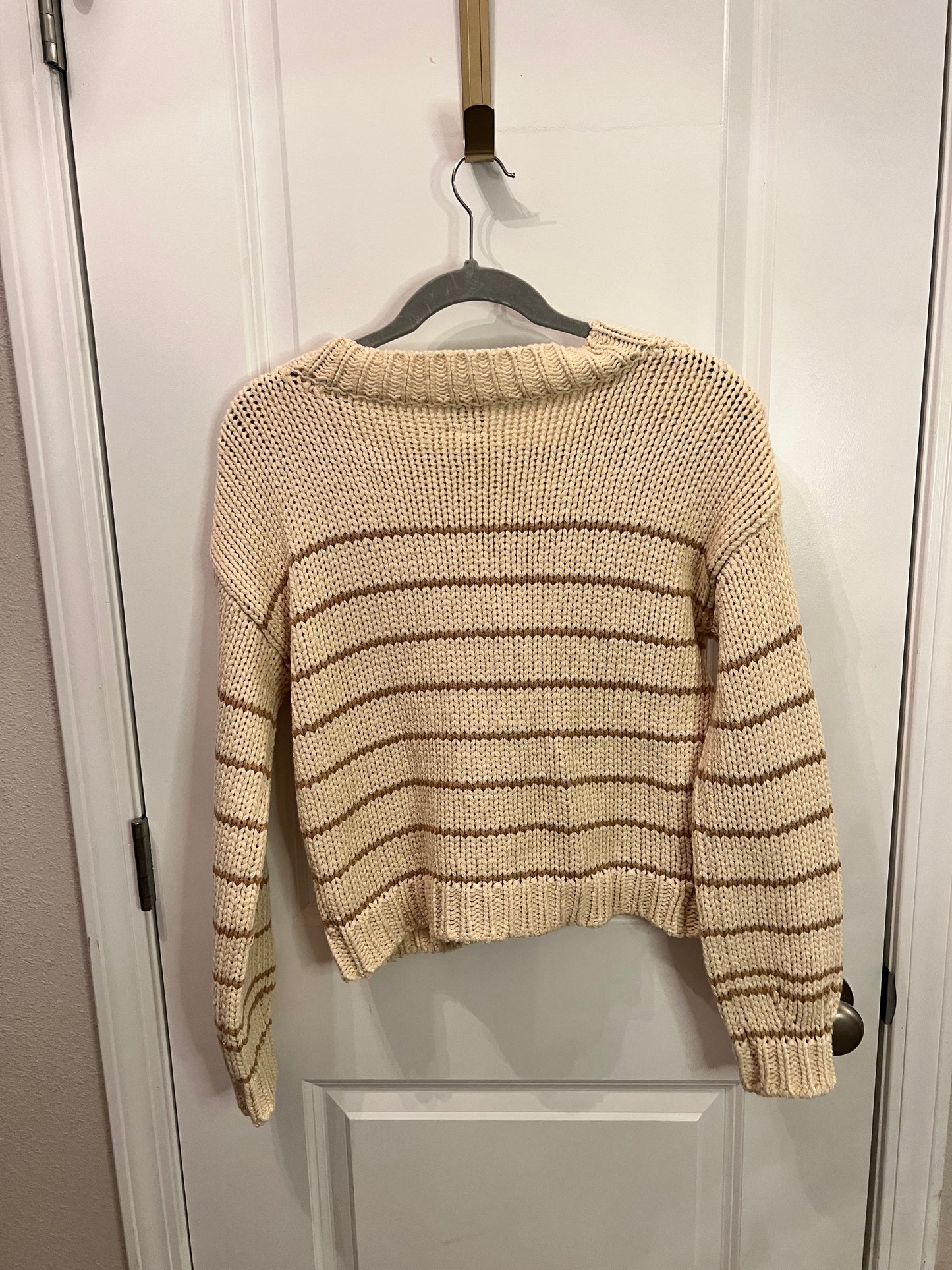 Roan + Ryan Stripe Cardigan Women’s Size Small 4-6 Cream