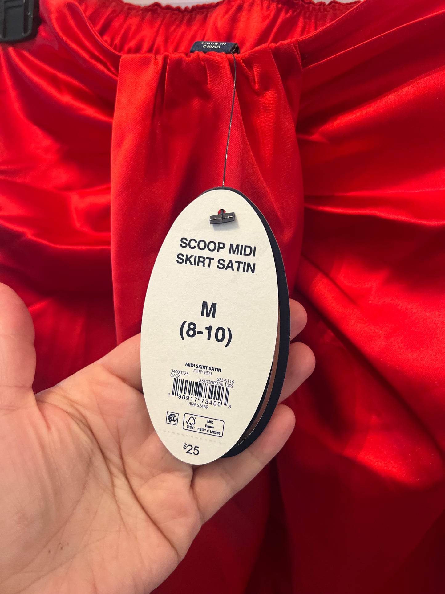 Scoop Midi Skirt Satin Women’s Size Medium Fiery Red