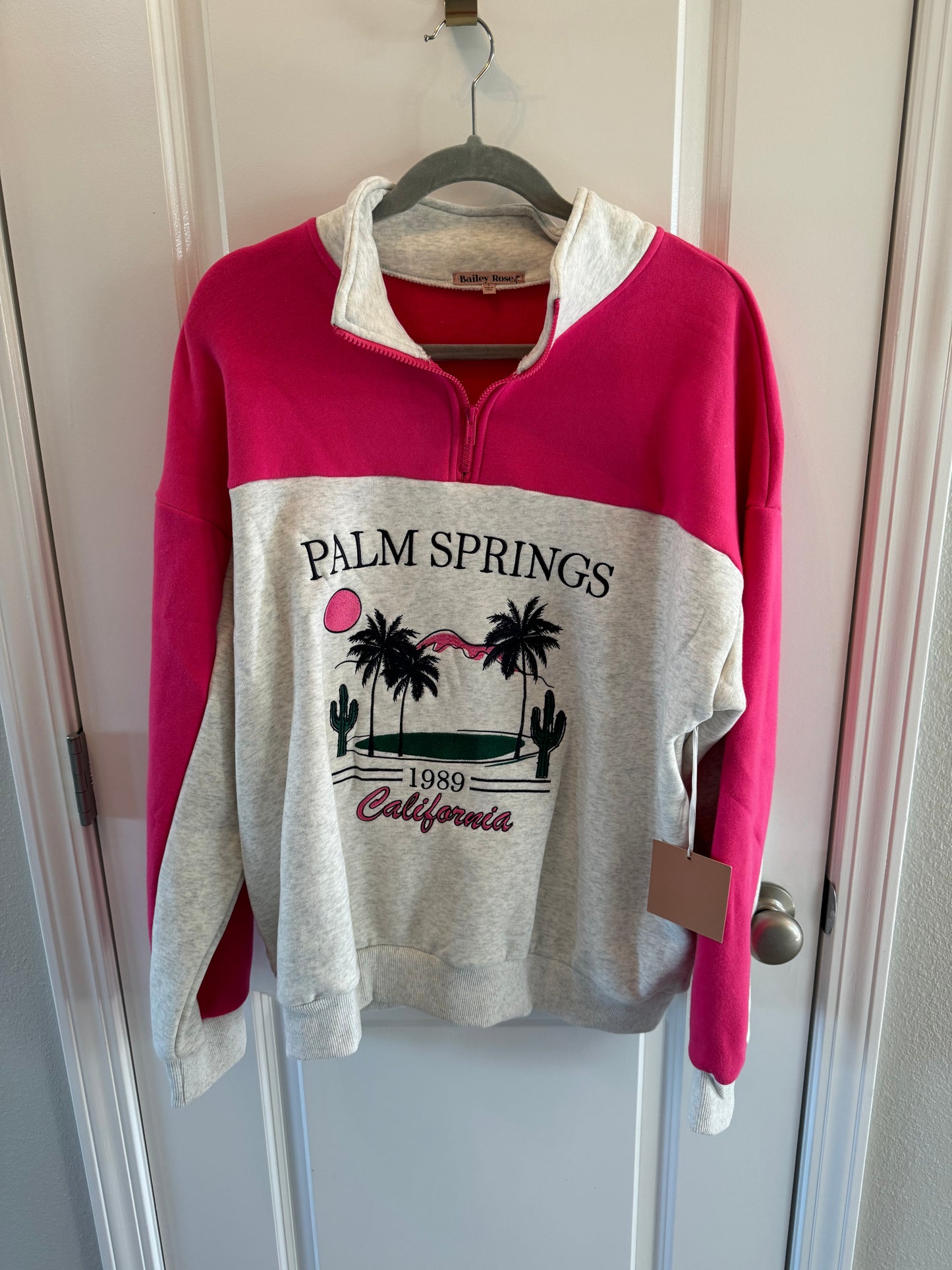 Palm Springs Quarter Zip Pullover Women’s Large White Pink NWT